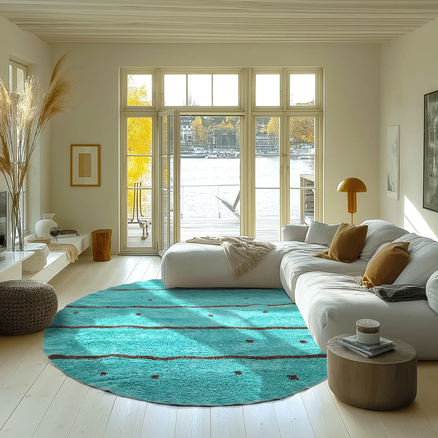Round rug - Leora Natural Cotton Shaggy (turquoise/brown)