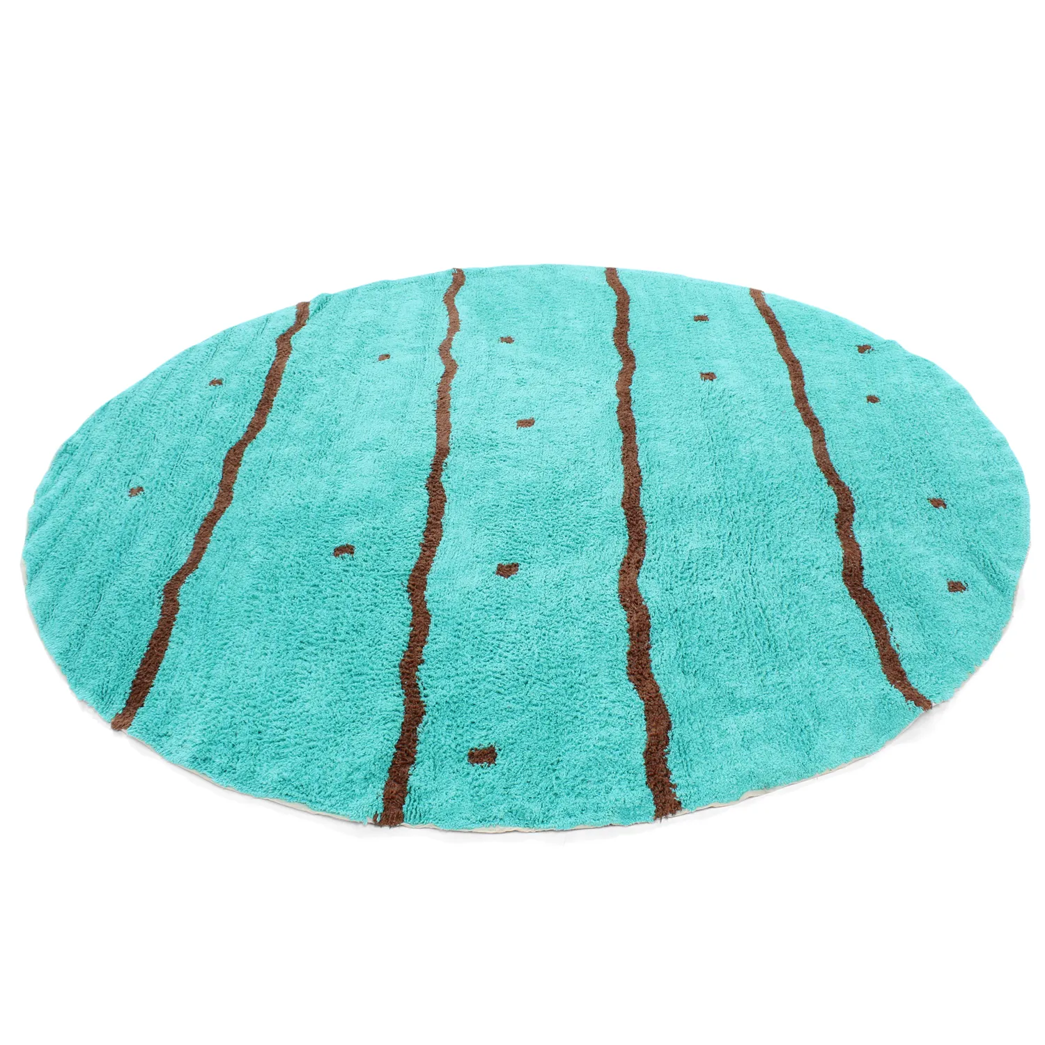 Round rug - Leora Natural Cotton Shaggy (turquoise/brown)