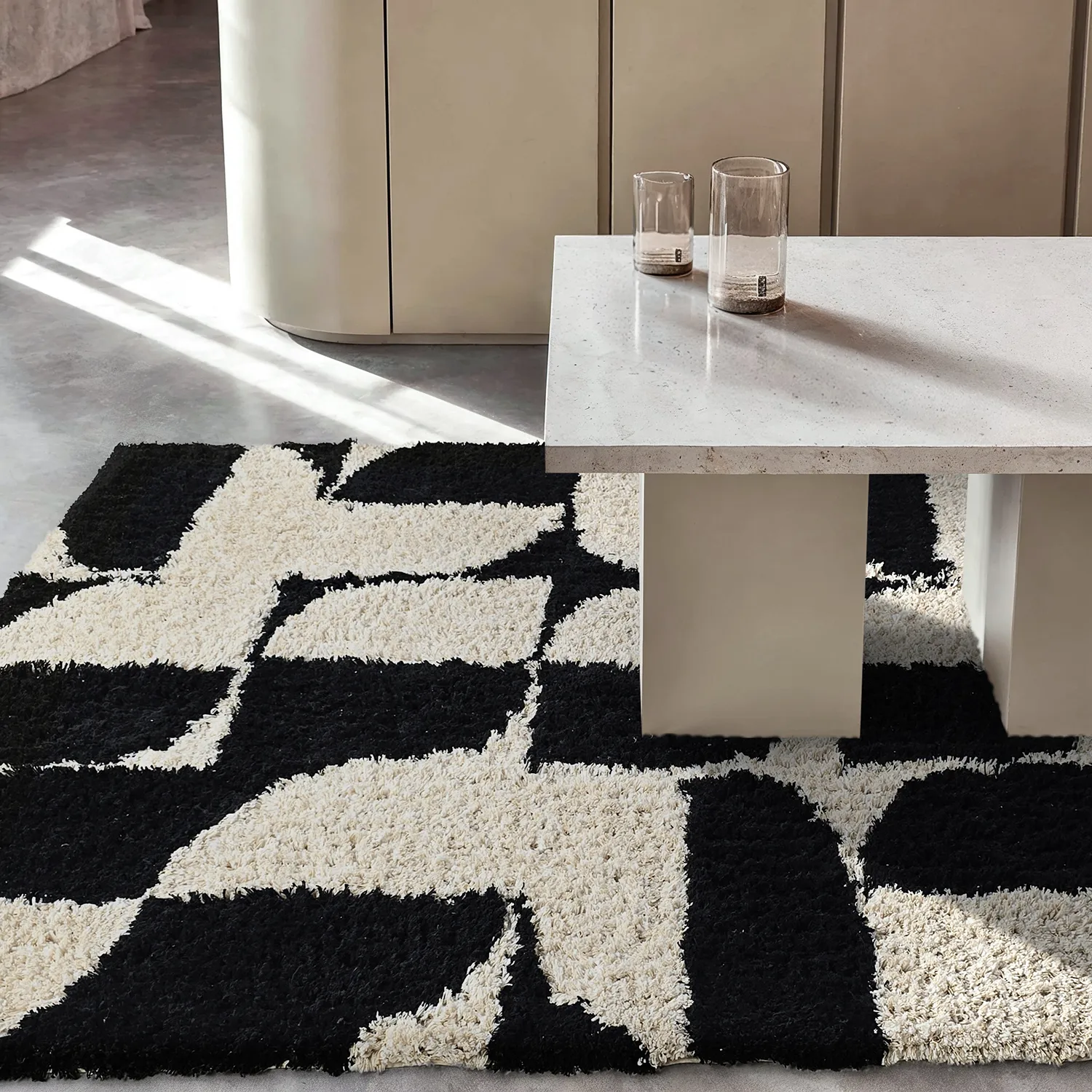 Shaggy rugs - Marvao Natural Cotton Shaggy (off-white/black)