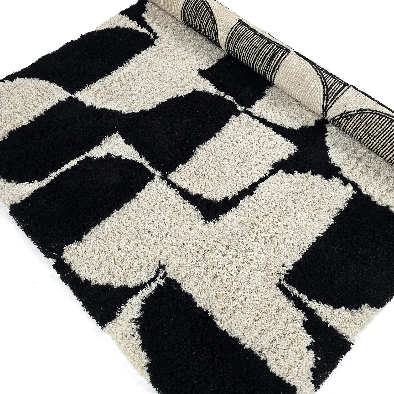 Shaggy rugs - Marvao Natural Cotton Shaggy (off-white/black)