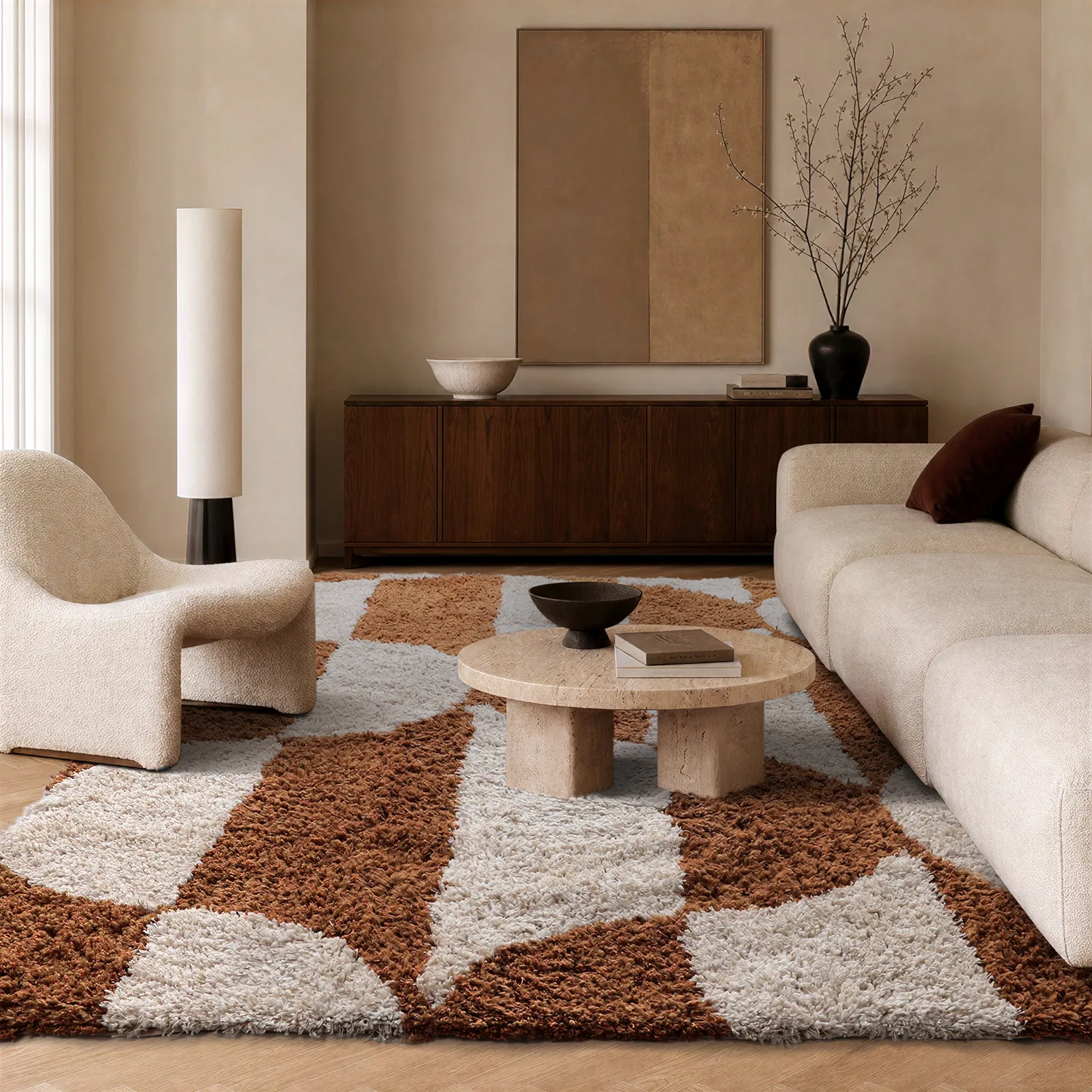 Shaggy rugs - Kalymnos Natural Cotton Shaggy (off-white/ochre)