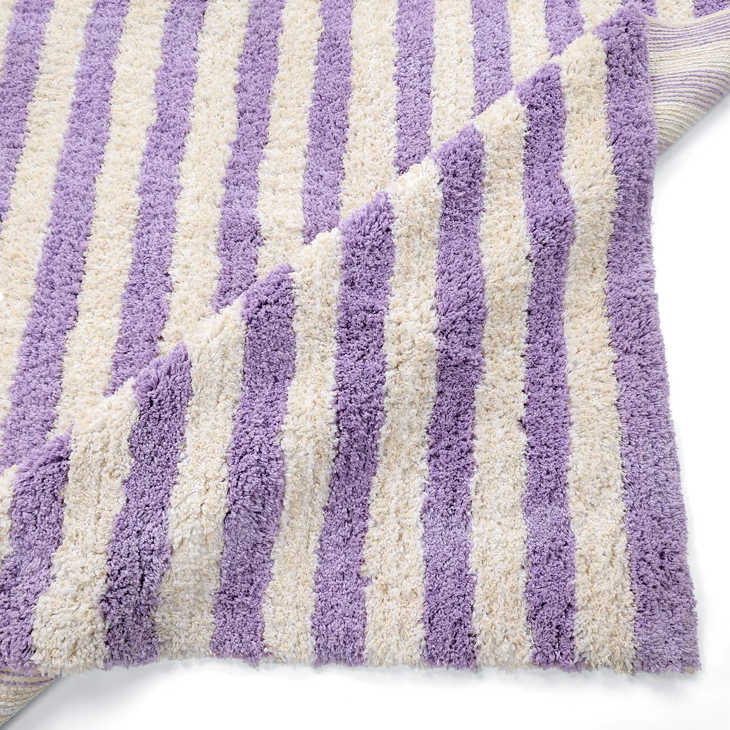 Shaggy rugs - Thira Stripe Cotton Shaggy (cream/light purple)
