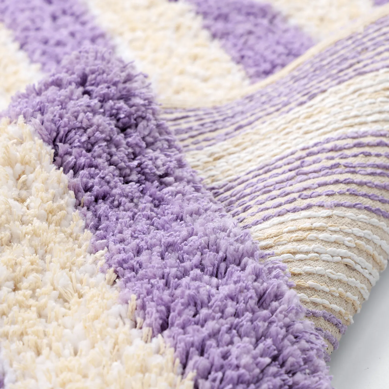 Shaggy rugs - Thira Stripe Cotton Shaggy (cream/light purple)