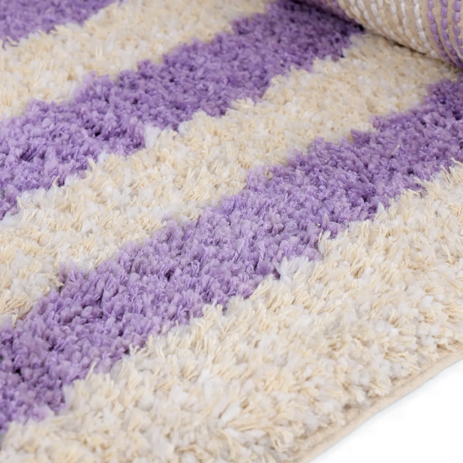 Shaggy rugs - Thira Stripe Cotton Shaggy (cream/light purple)