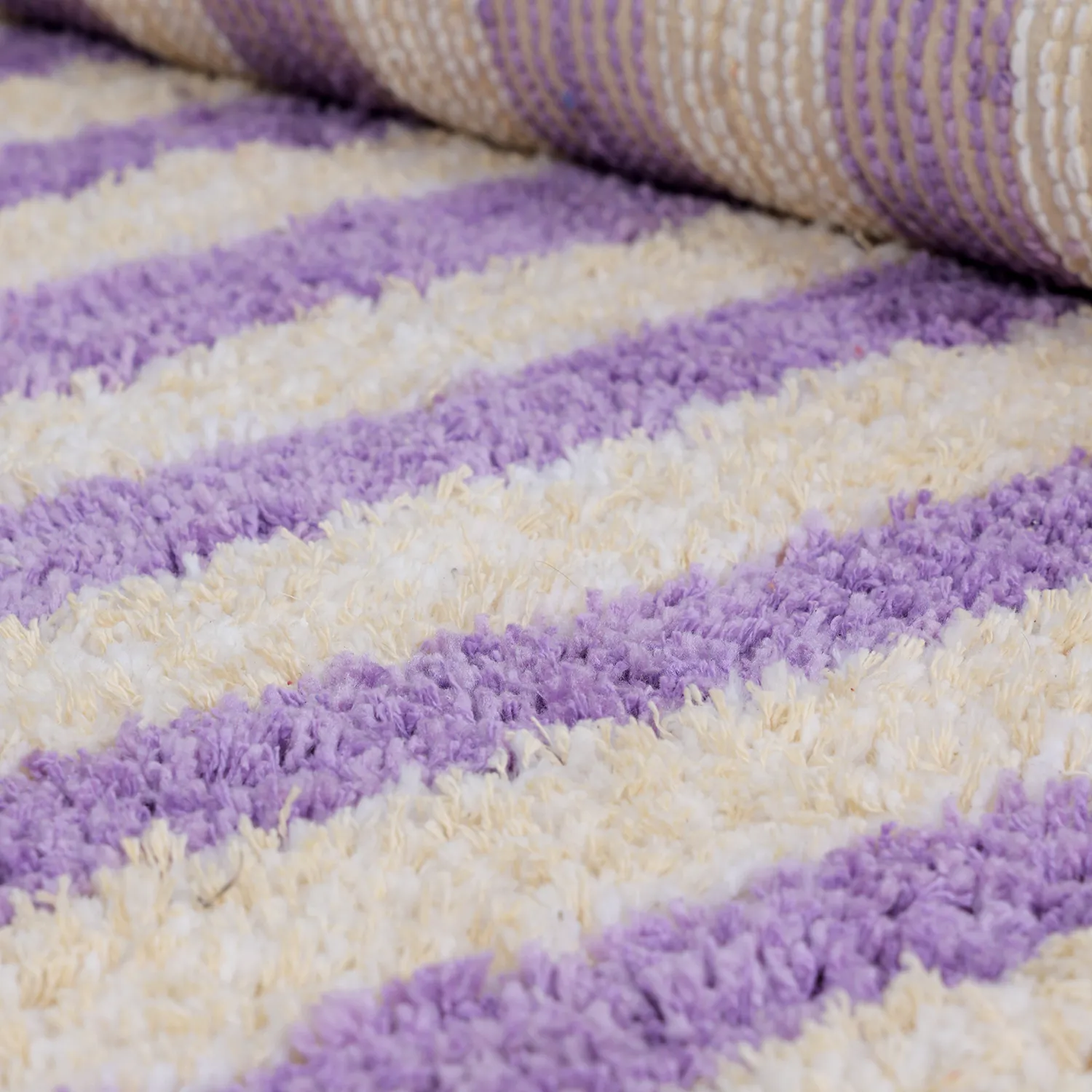 Shaggy rugs - Thira Stripe Cotton Shaggy (cream/light purple)