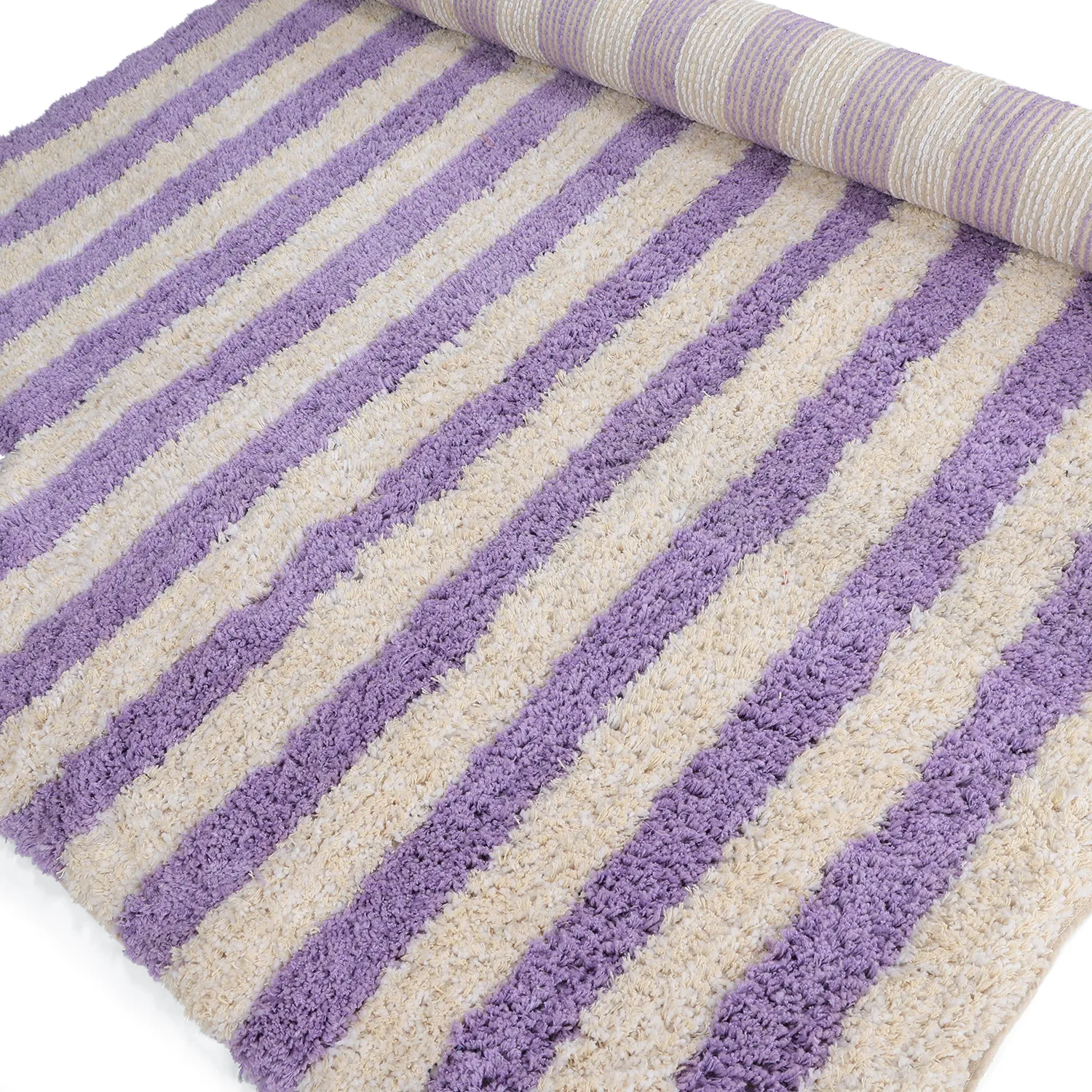 Shaggy rugs - Thira Stripe Cotton Shaggy (cream/light purple)