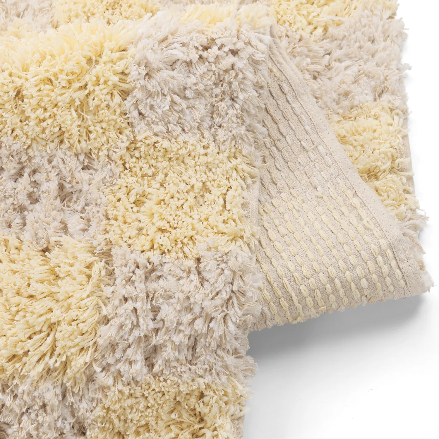 Shaggy rugs - Methoni Check Cotton Shaggy (cream/light yellow)