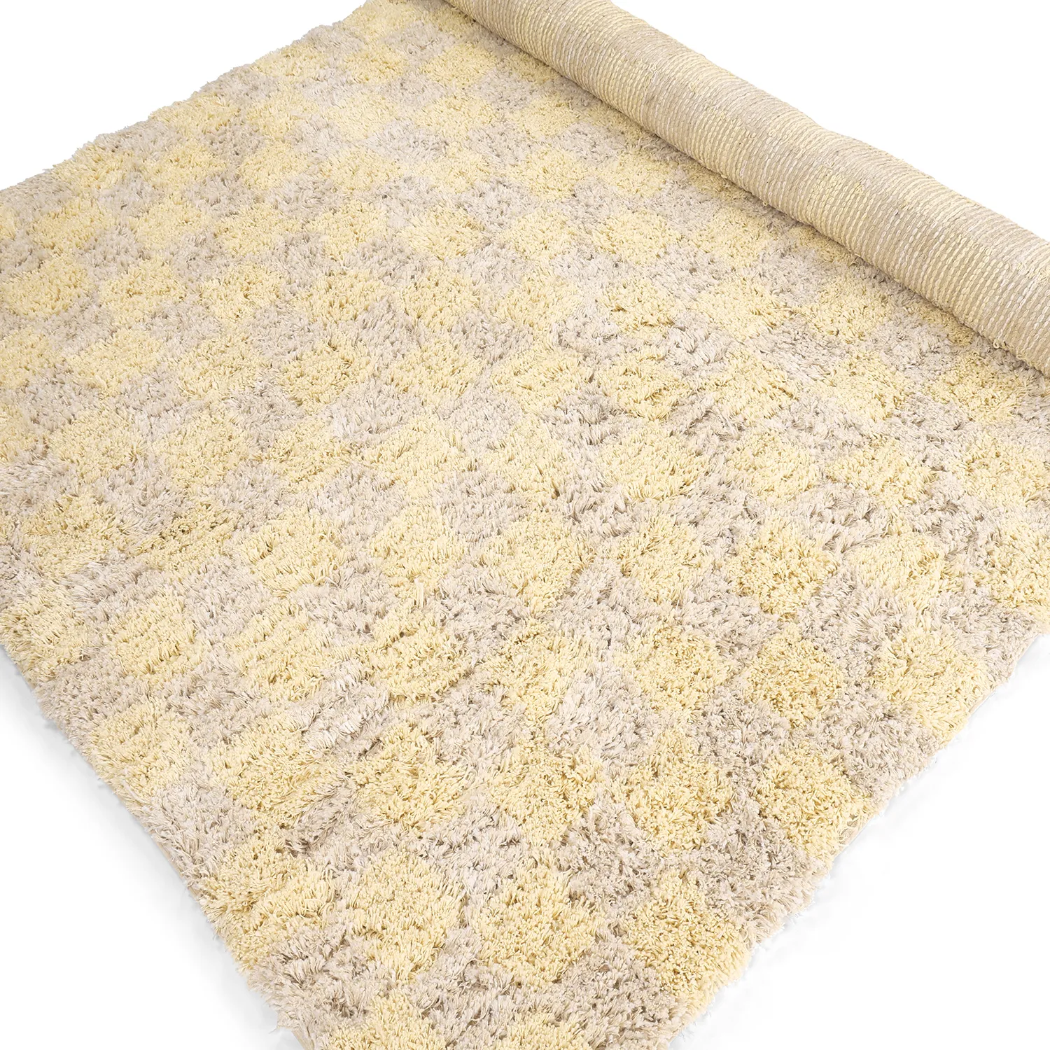 Shaggy rugs - Methoni Check Cotton Shaggy (cream/light yellow)