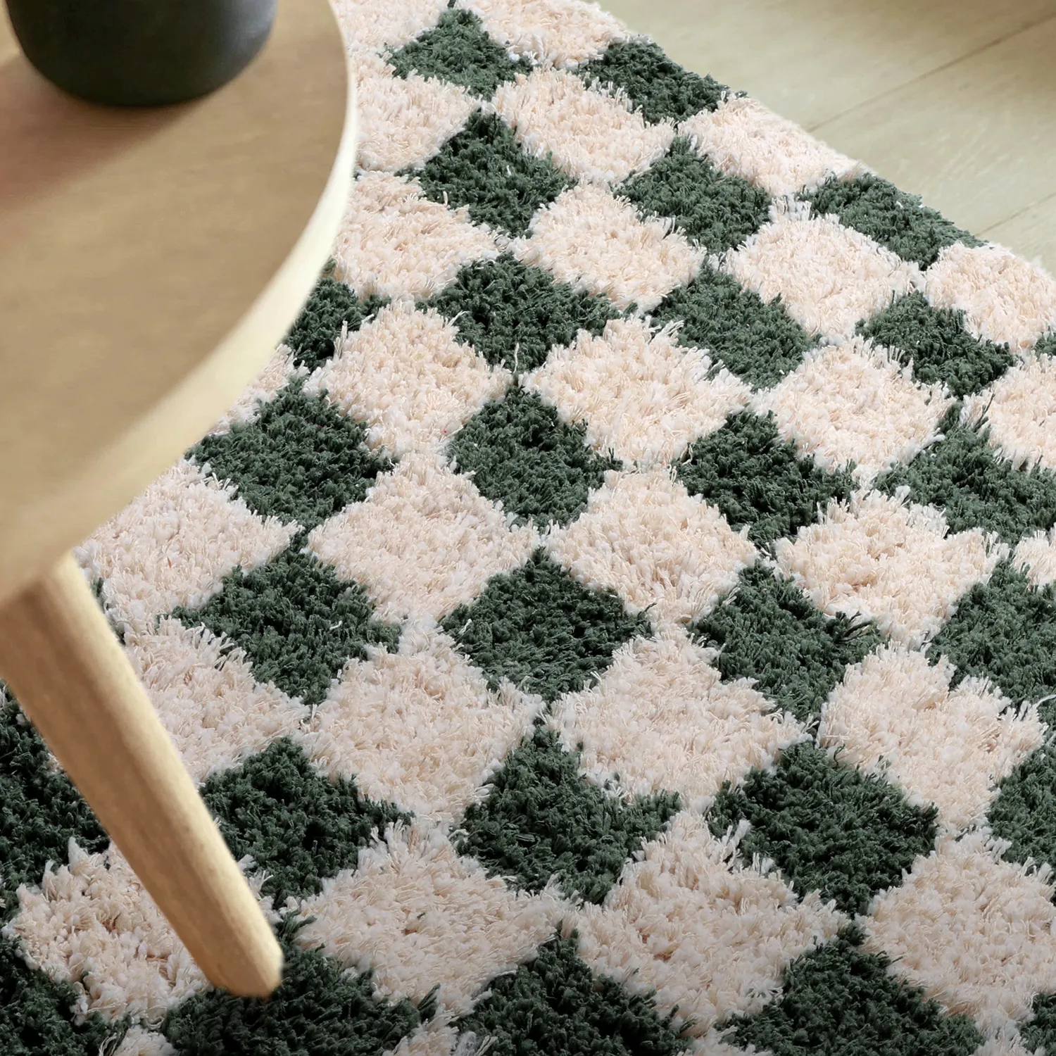 Shaggy rugs - Methoni Check Cotton Shaggy (cream/green)