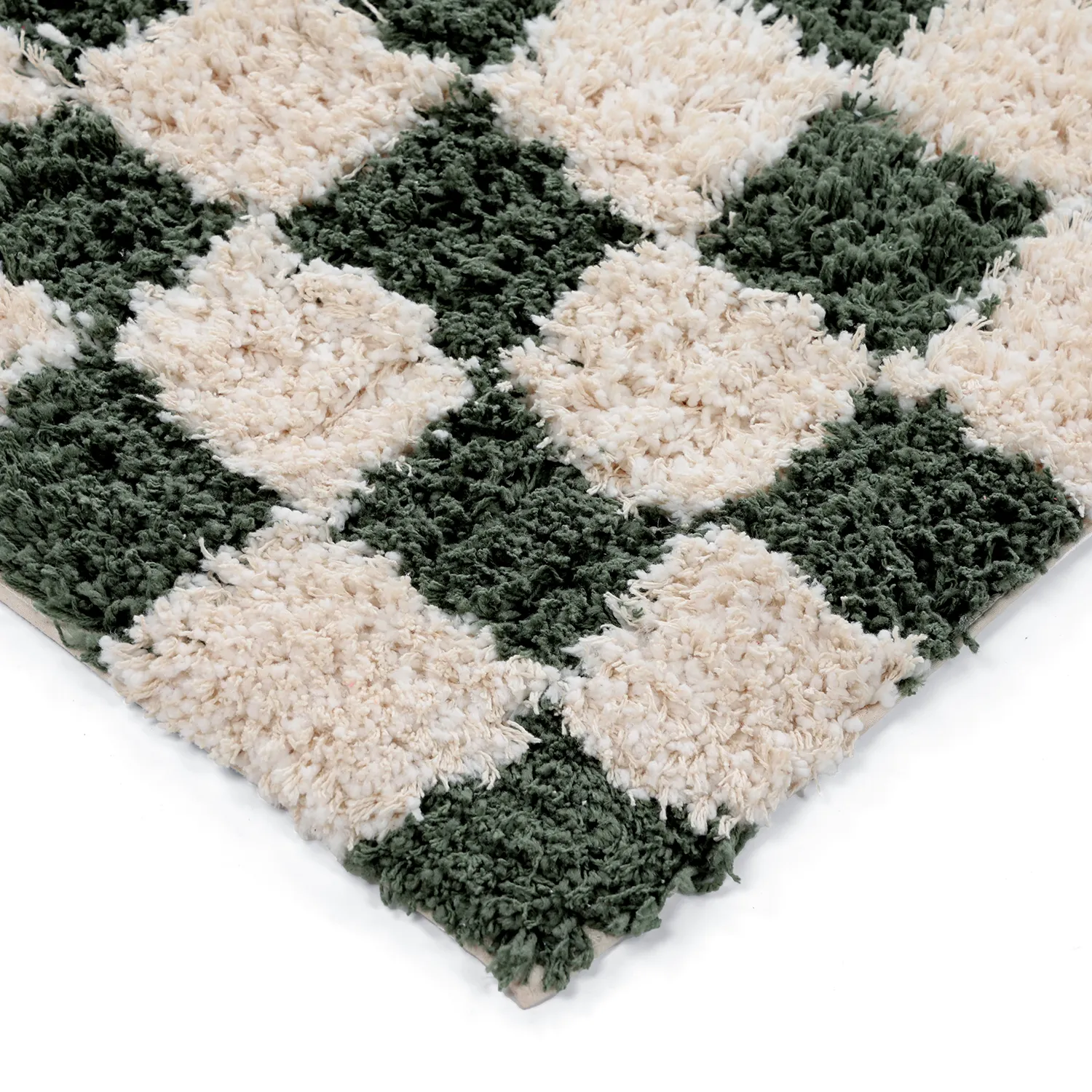 Shaggy rugs - Methoni Check Cotton Shaggy (cream/green)