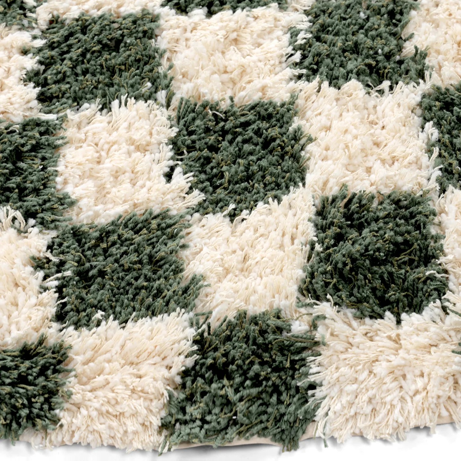 Round rug - Methoni Check Cotton Shaggy (cream/green)
