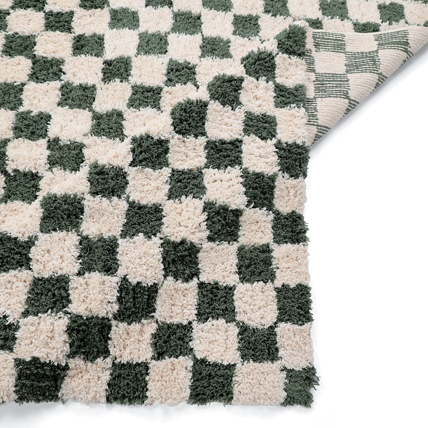 Shaggy rugs - Methoni Check Cotton Shaggy (cream/green)