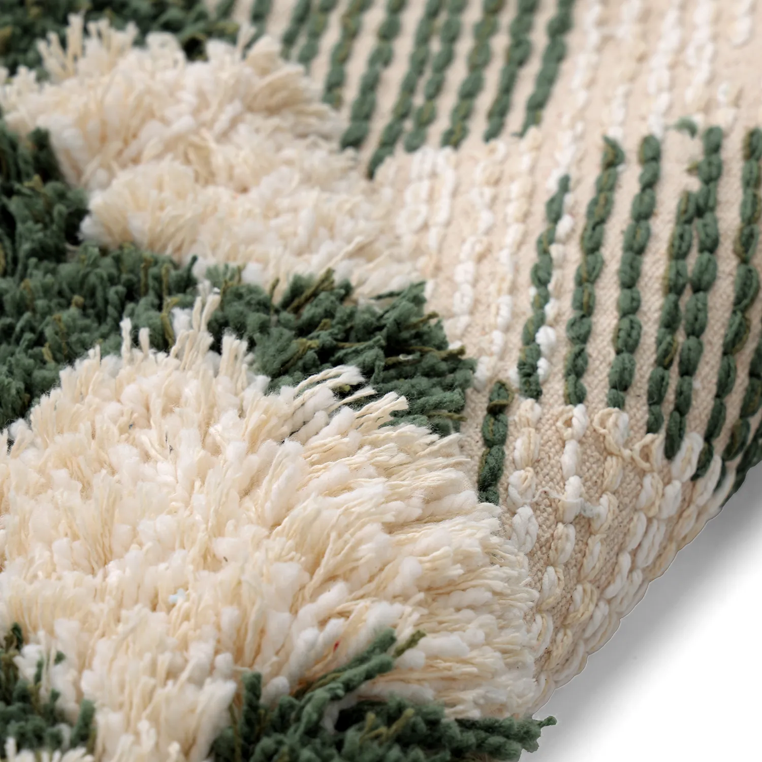 Round rug - Methoni Check Cotton Shaggy (cream/green)