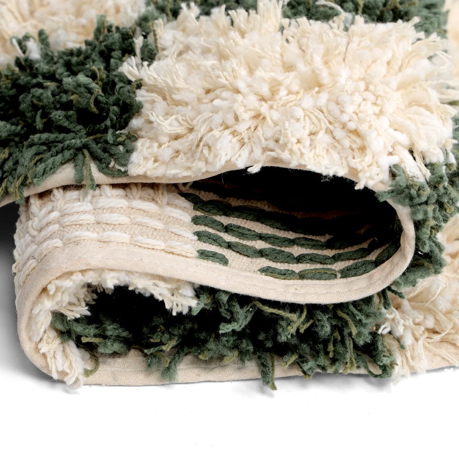 Round rug - Methoni Check Cotton Shaggy (cream/green)