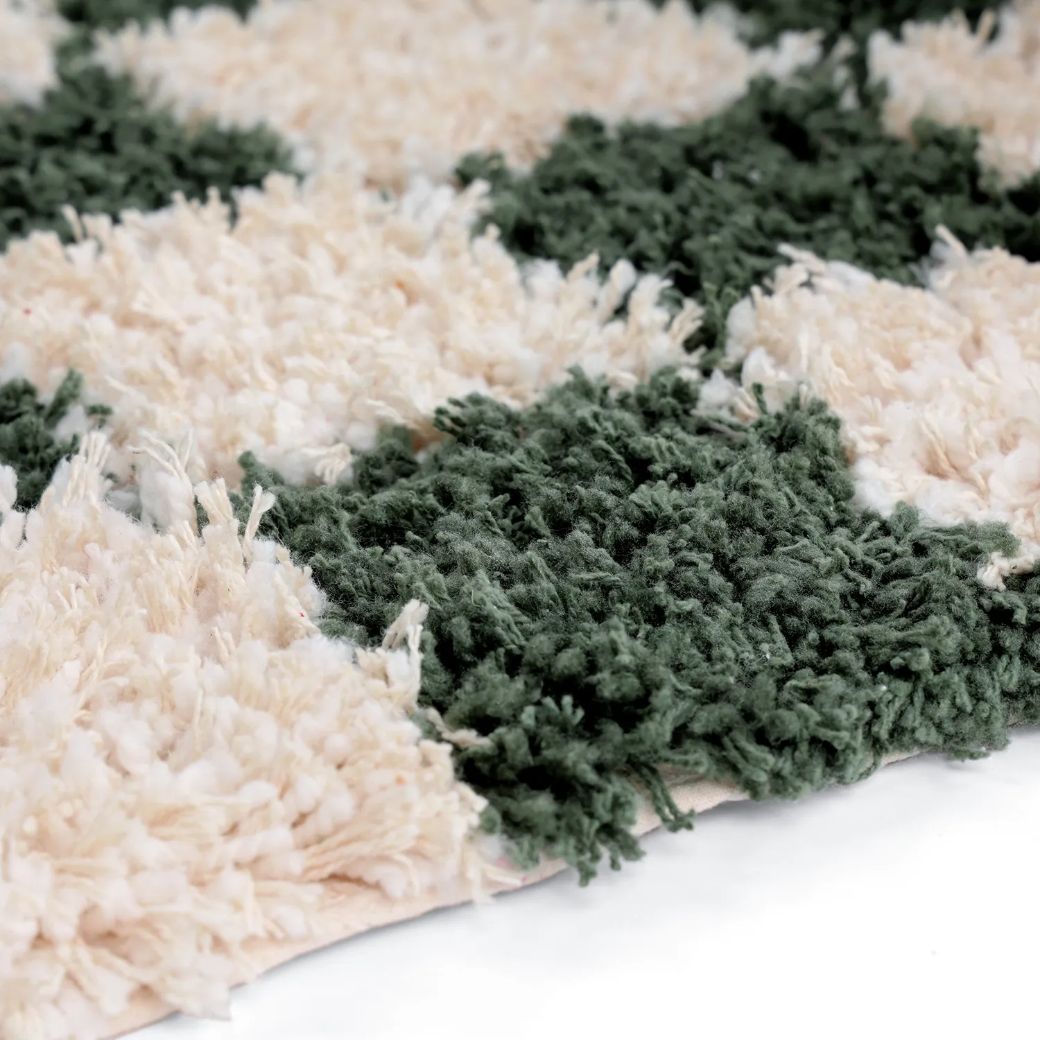 Shaggy rugs - Methoni Check Cotton Shaggy (cream/green)
