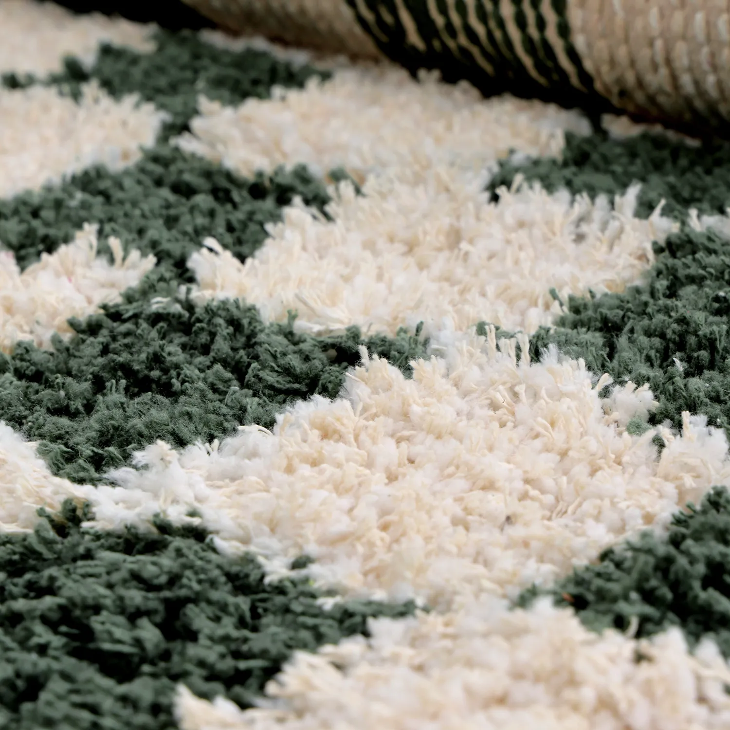 Shaggy rugs - Methoni Check Cotton Shaggy (cream/green)