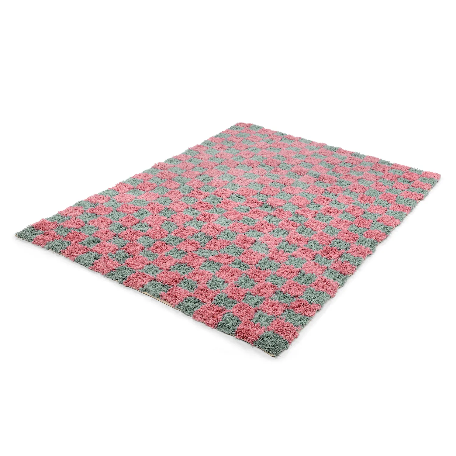 Shaggy rugs - Methoni Check Cotton Shaggy (light blue/light pink)
