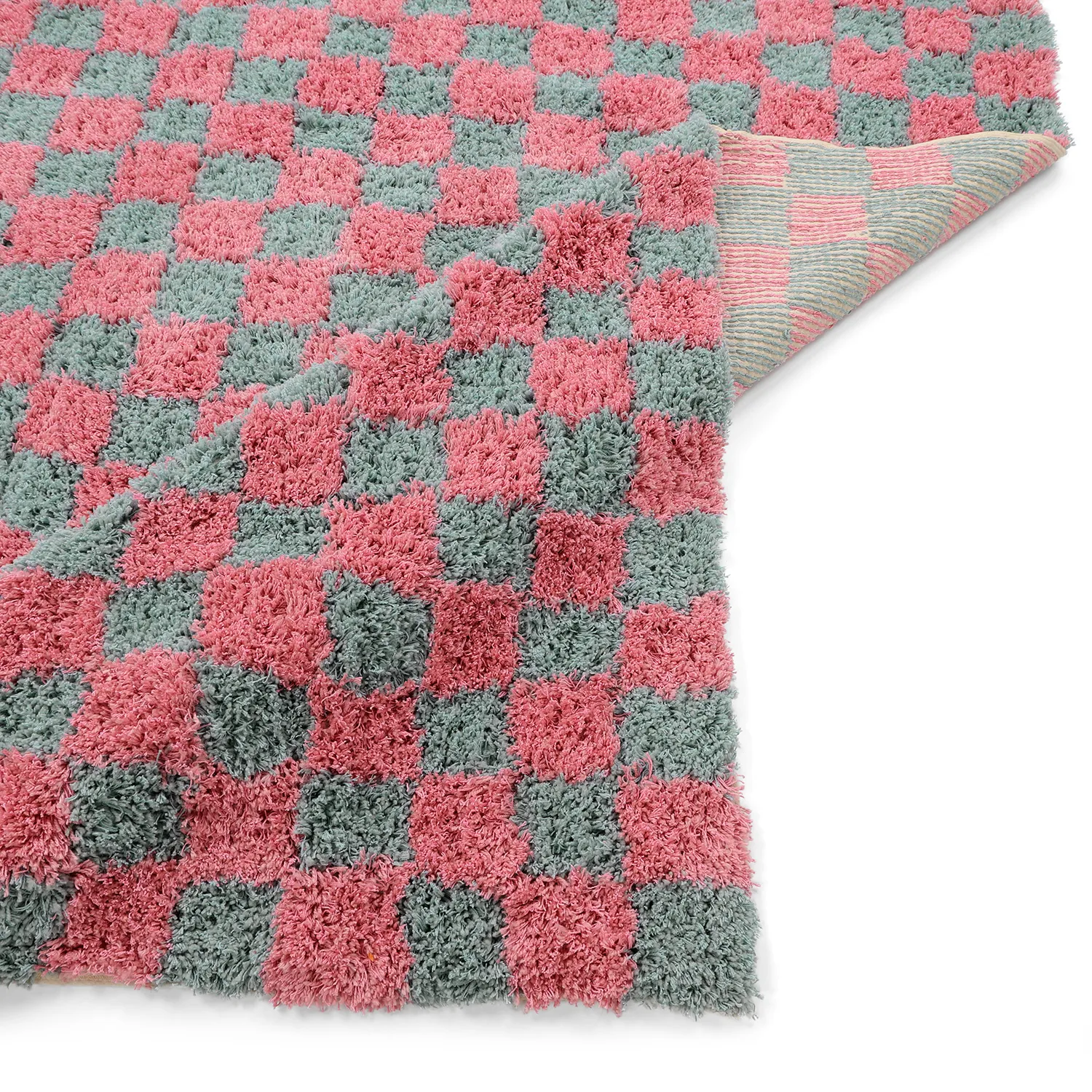 Shaggy rugs - Methoni Check Cotton Shaggy (light blue/light pink)