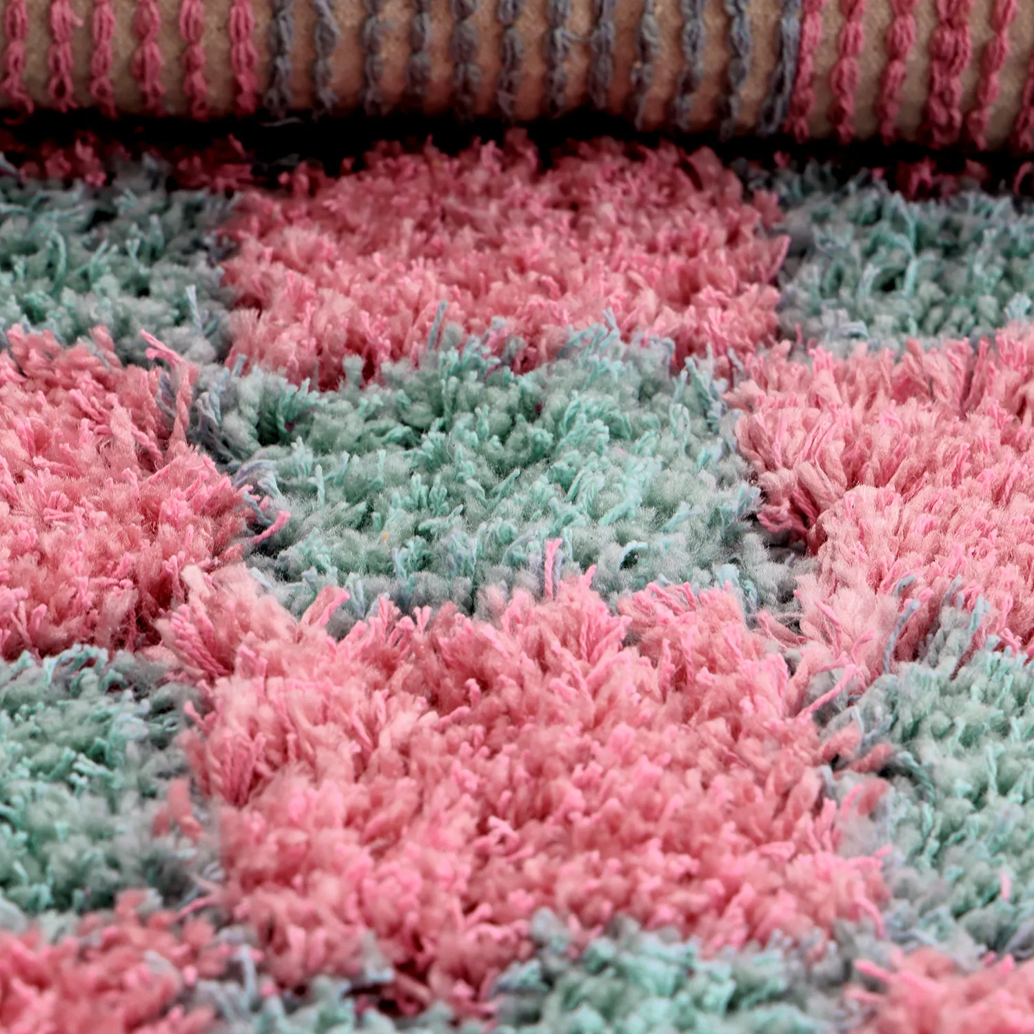 Shaggy rugs - Methoni Check Cotton Shaggy (light blue/light pink)