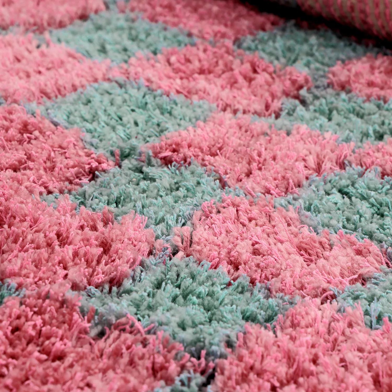 Shaggy rugs - Methoni Check Cotton Shaggy (light blue/light pink)