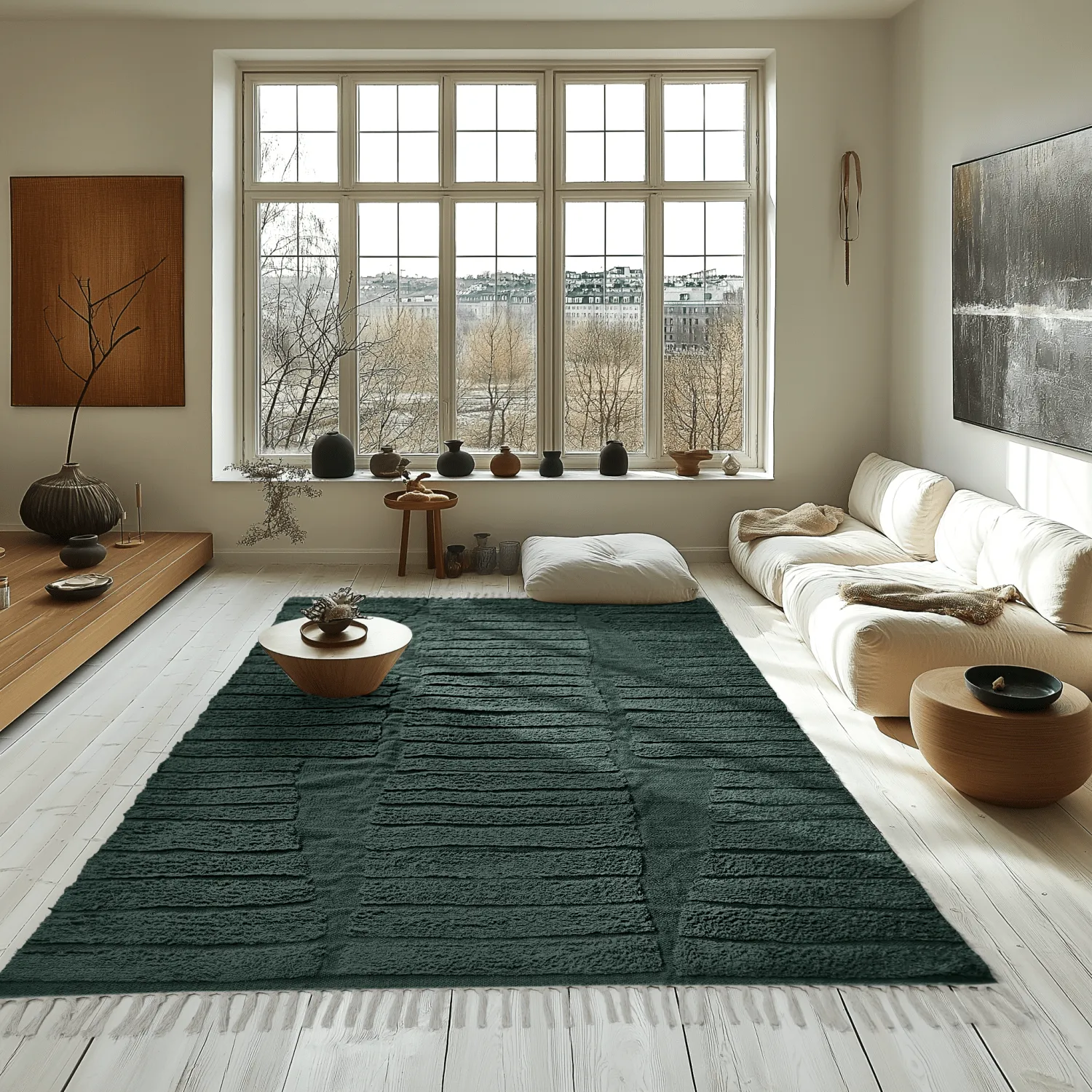 Shaggy rugs - Rani Natural Cotton Shaggy (green)