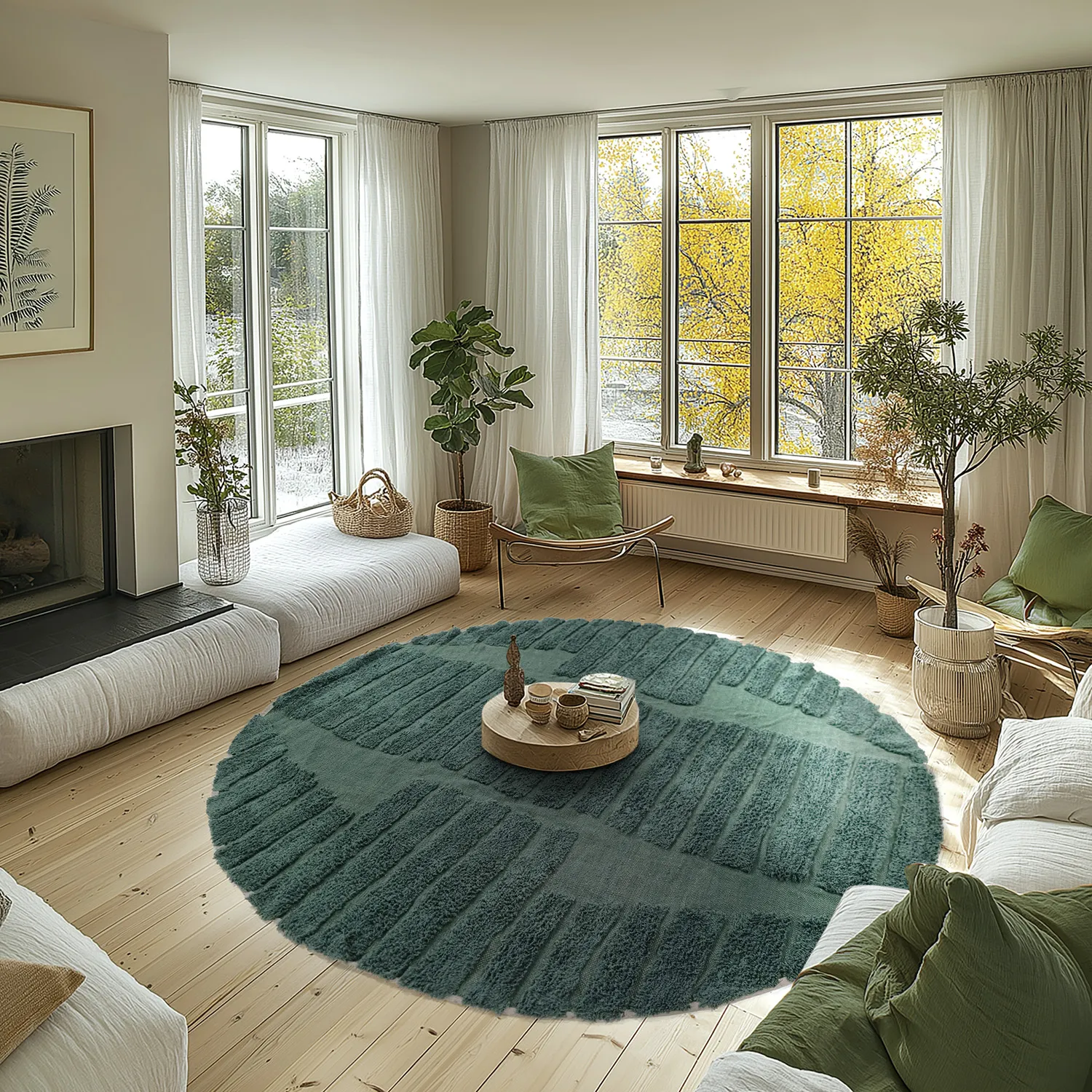 Round rug - Rani Natural Cotton Shaggy (green)
