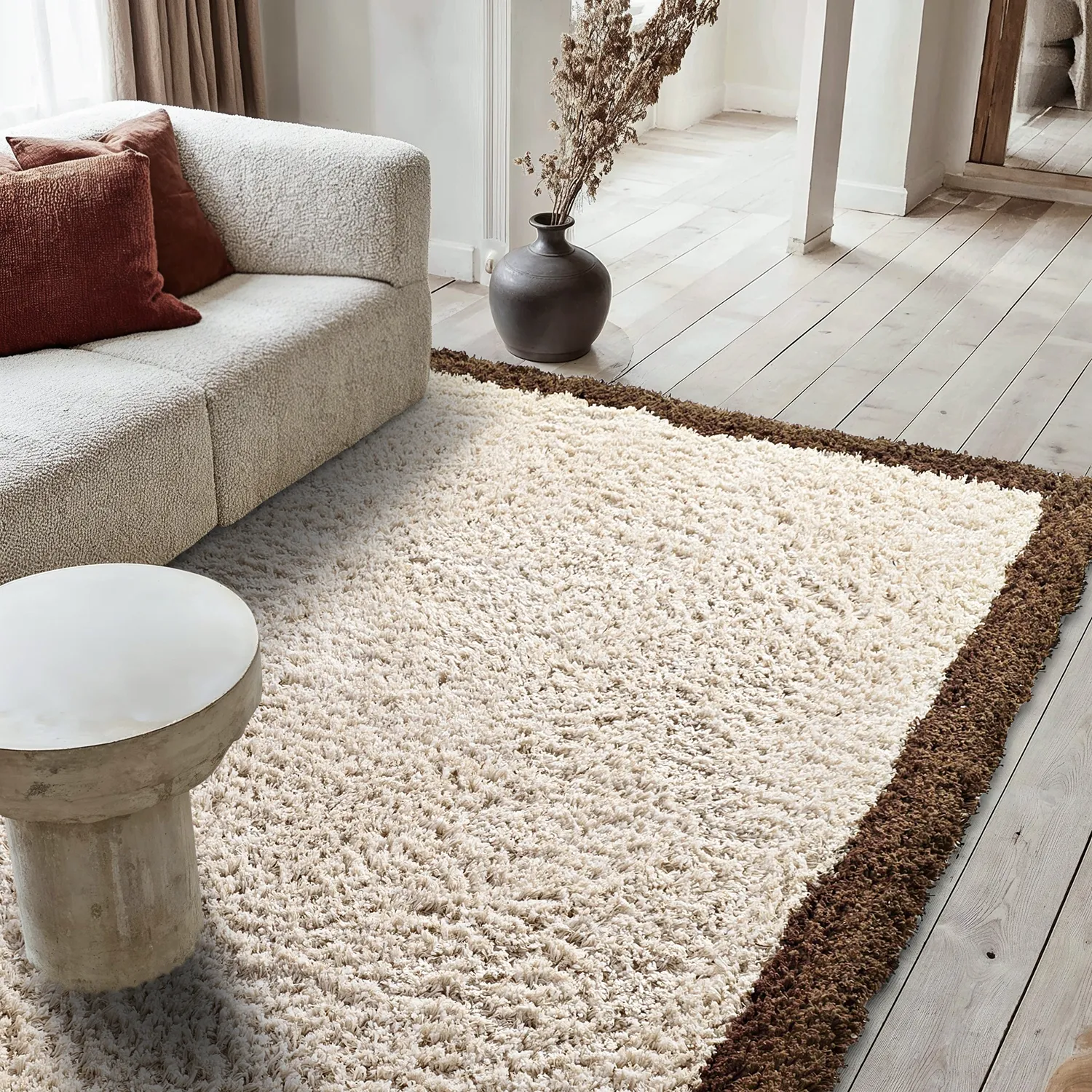 Shaggy rugs - Sagres Natural Cotton Shaggy (off-white/brown)