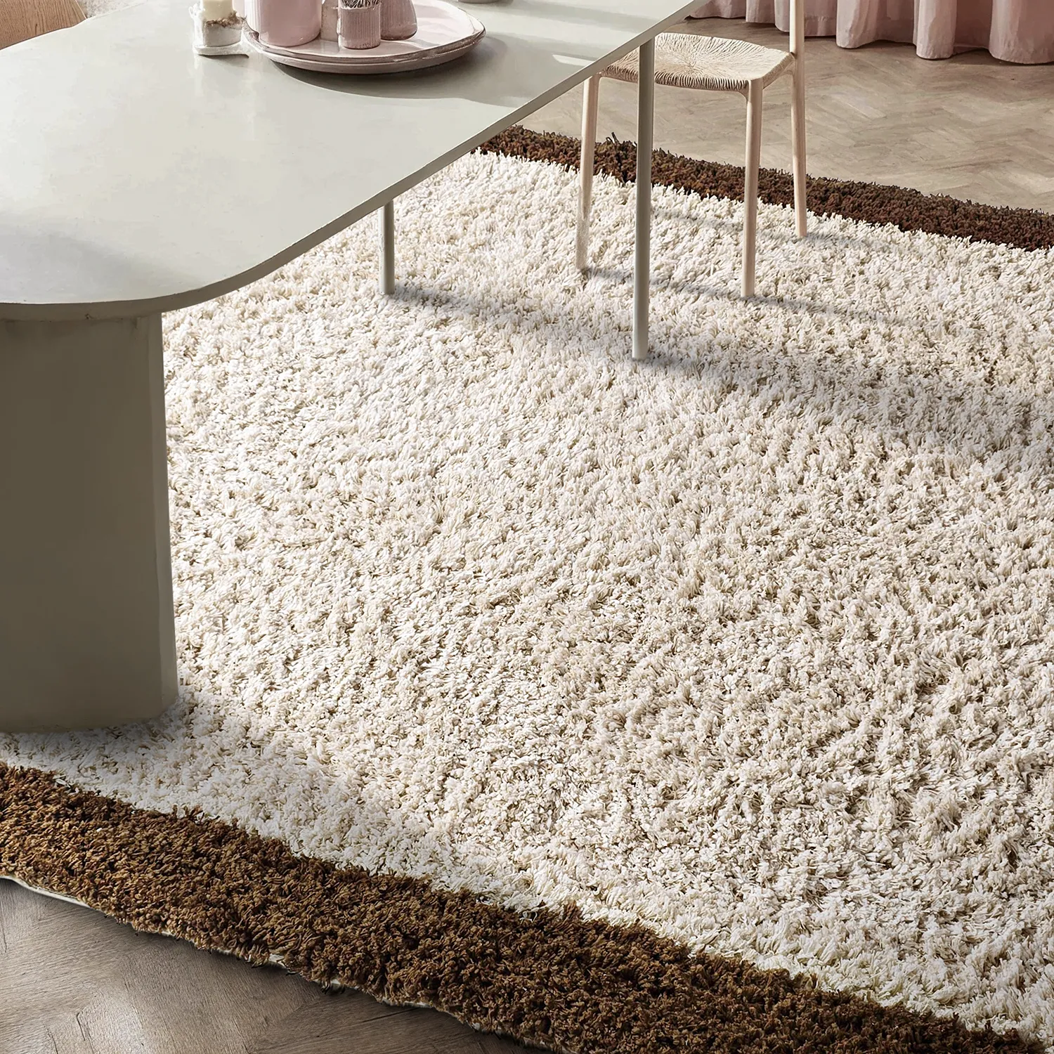 Shaggy rugs - Sagres Natural Cotton Shaggy (off-white/brown)