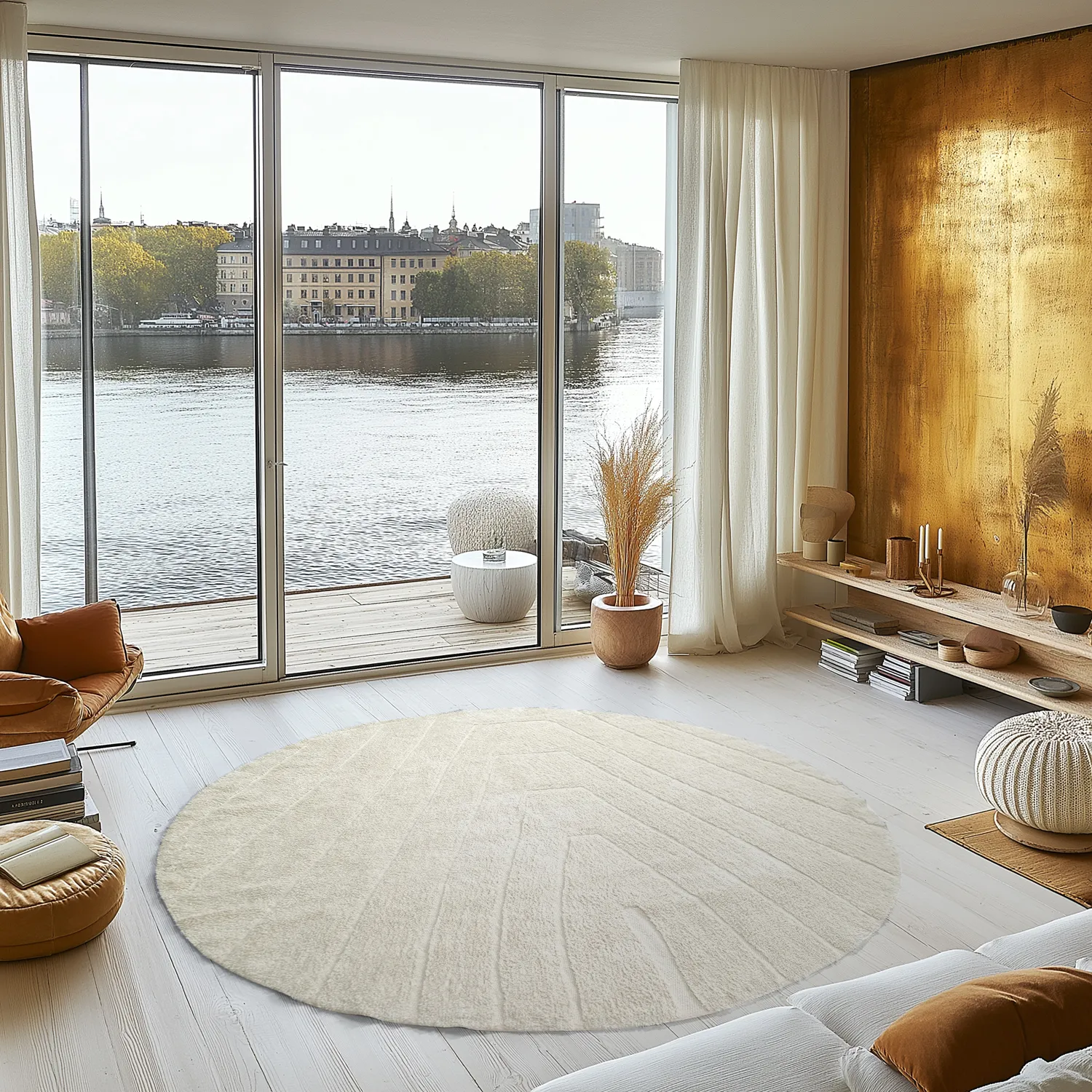 Round rug - Sivia Natural Cotton Shaggy (off-white)
