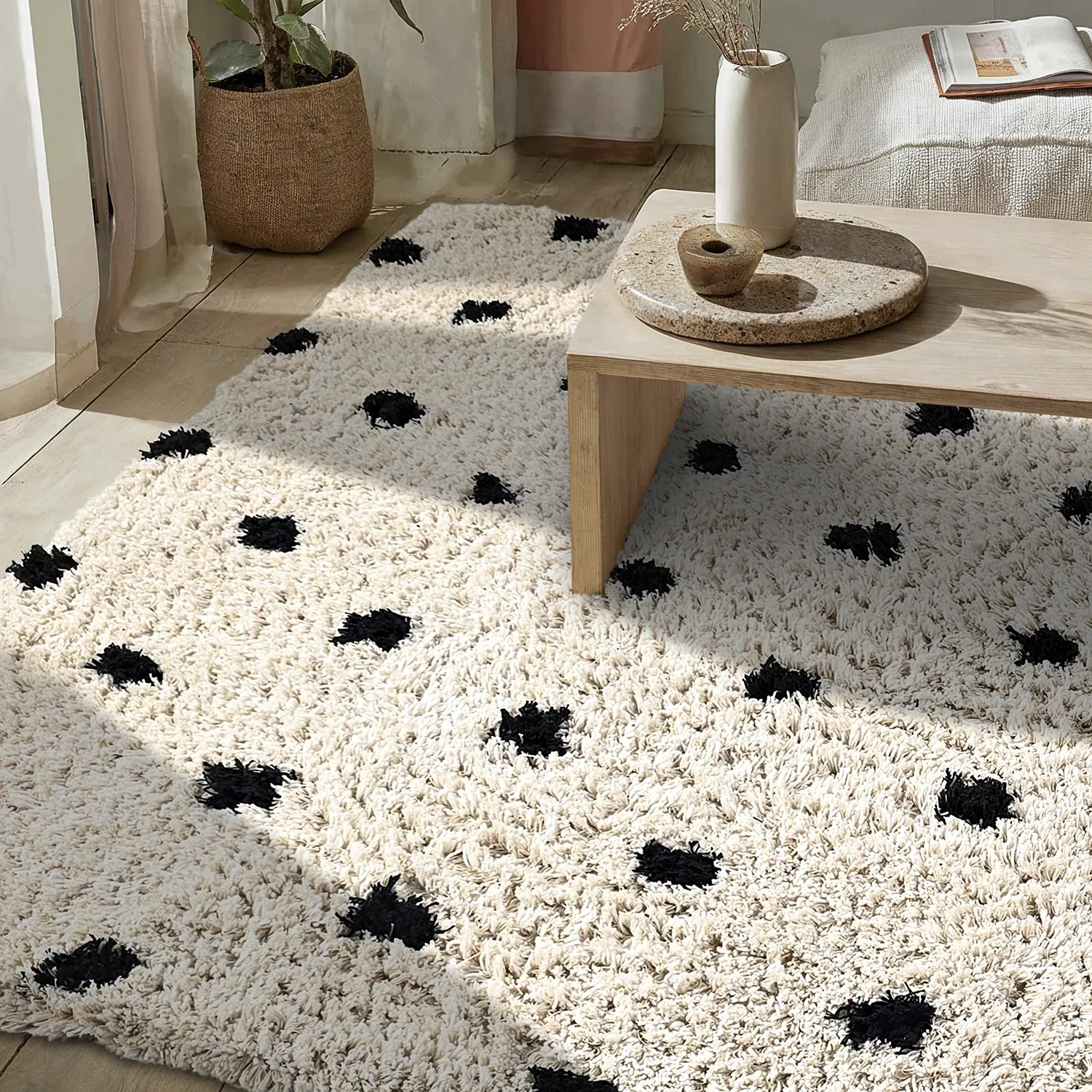 Shaggy rugs - Soria Natural Cotton Shaggy (off-white/black)