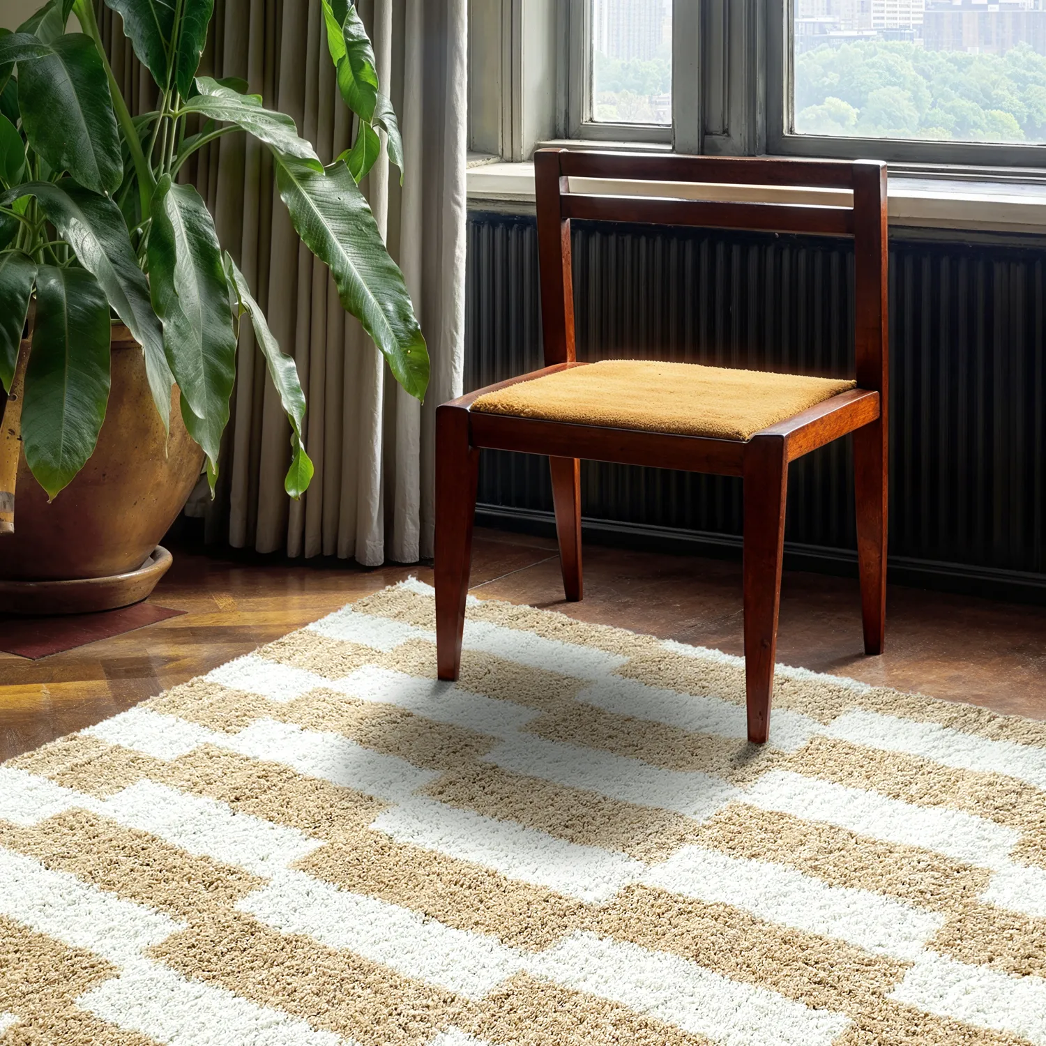 Shaggy rugs - Tamri (beige/white)