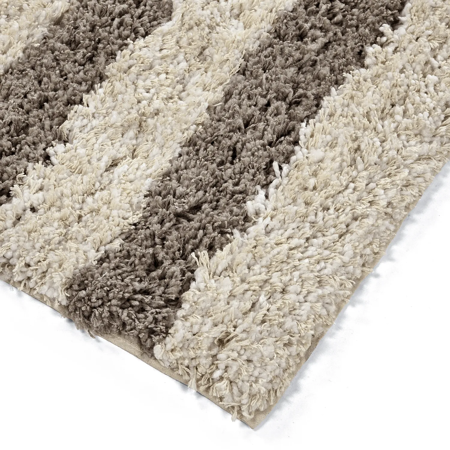Shaggy rugs - Thira Stripe Cotton Shaggy (cream/taupe)