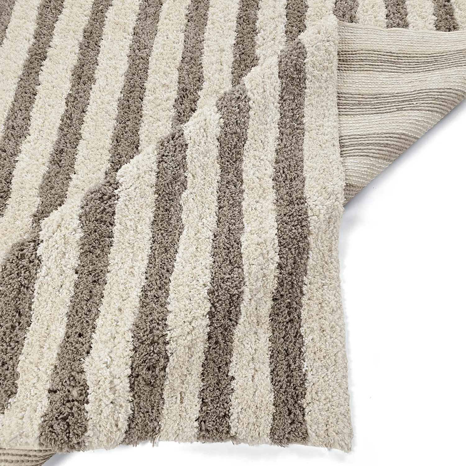 Shaggy rugs - Thira Stripe Cotton Shaggy (cream/taupe)
