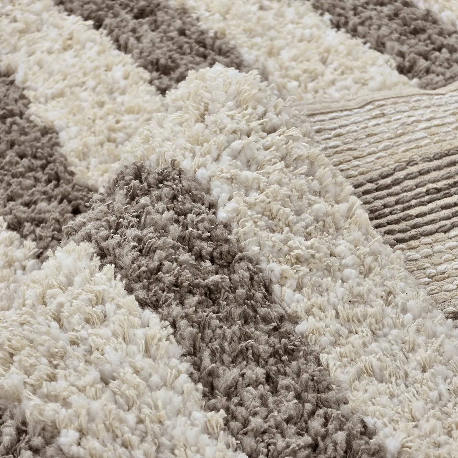 Shaggy rugs - Thira Stripe Cotton Shaggy (cream/taupe)
