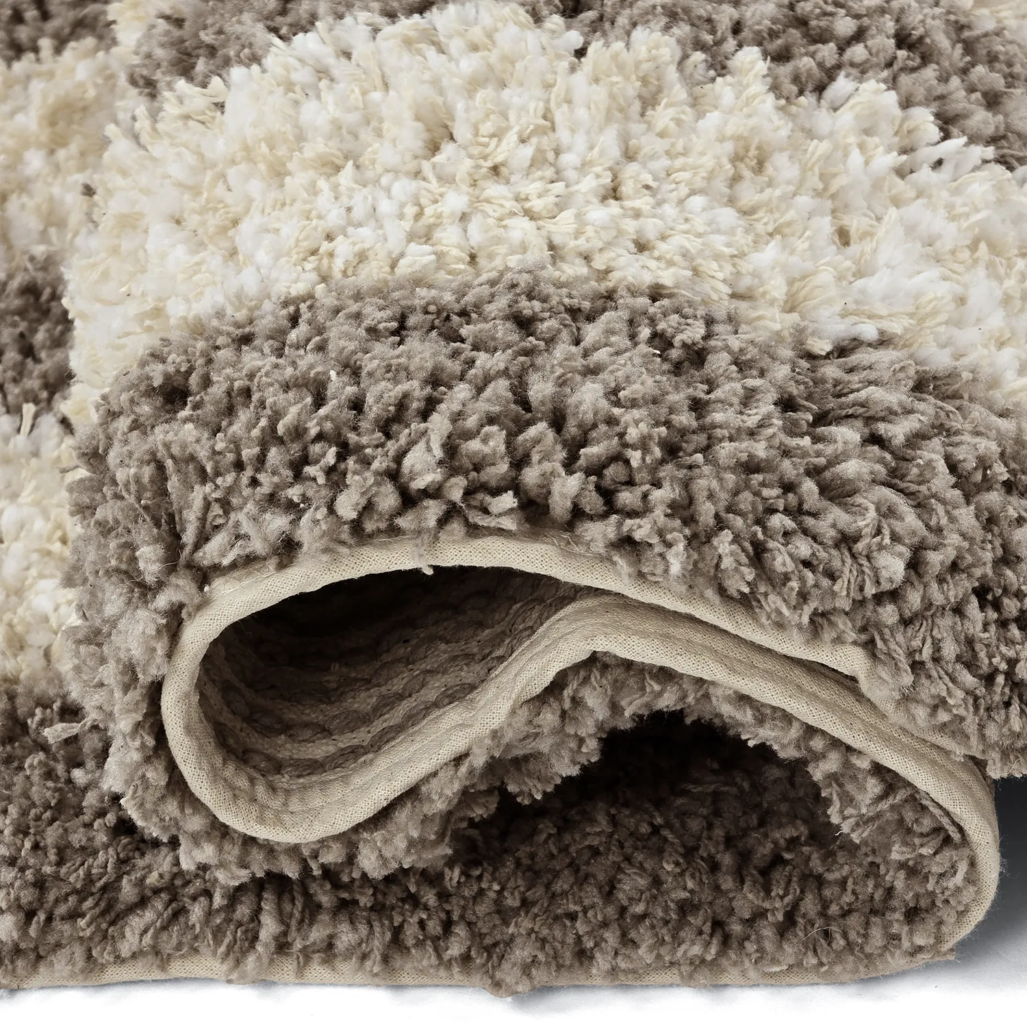 Shaggy rugs - Thira Stripe Cotton Shaggy (cream/taupe)
