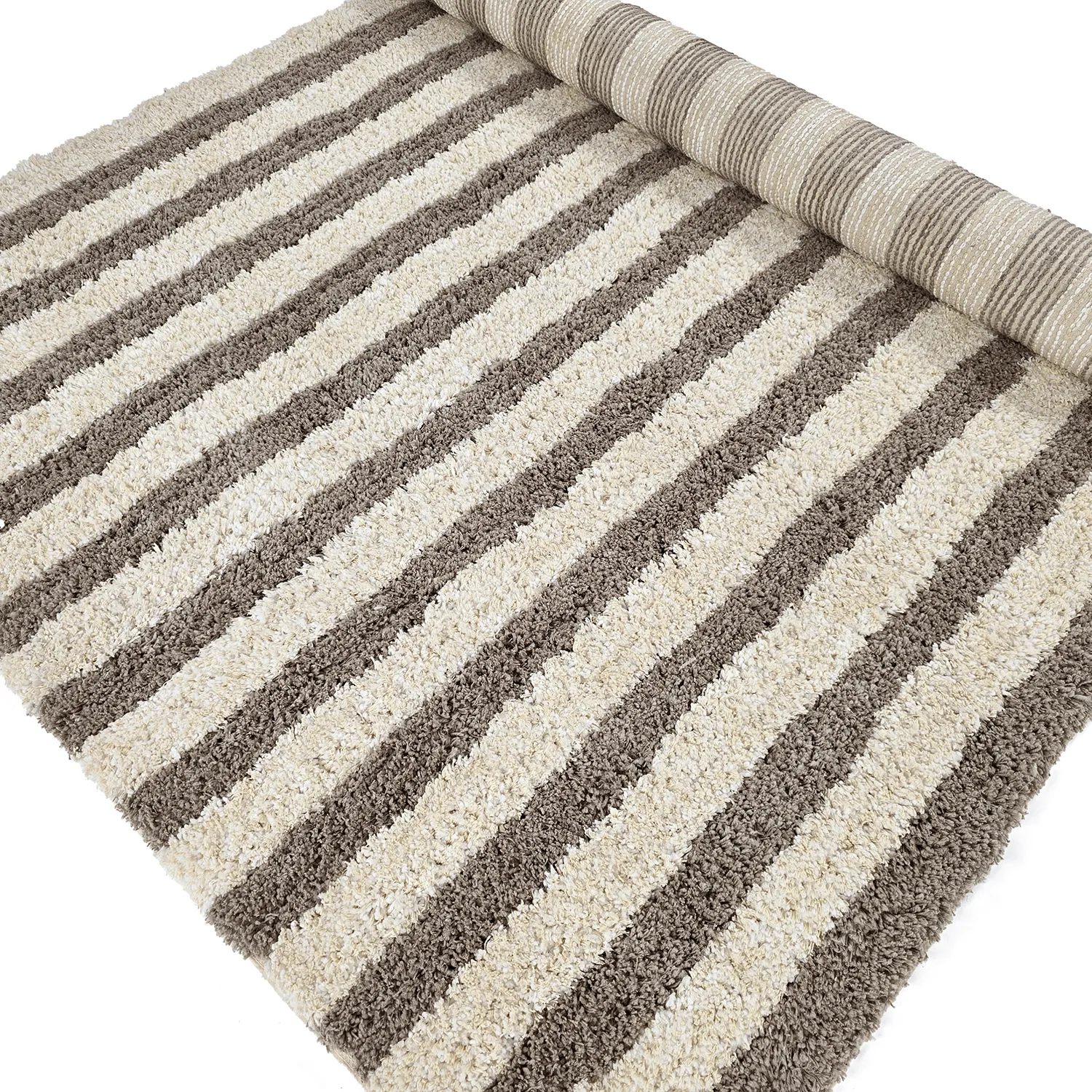 Shaggy rugs - Thira Stripe Cotton Shaggy (cream/taupe)