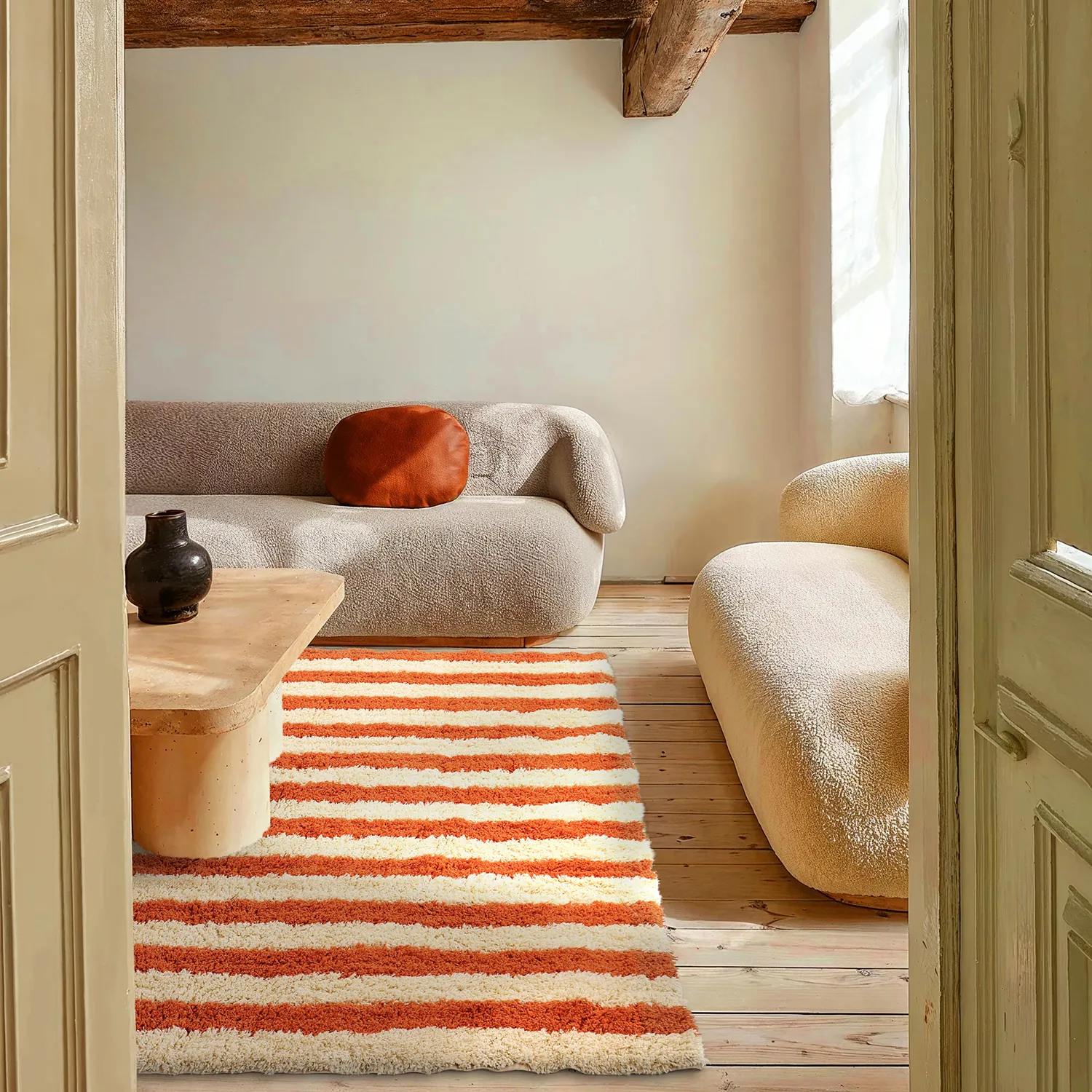 Shaggy rugs - Thira Stripe Cotton Shaggy (light yellow/light orange)