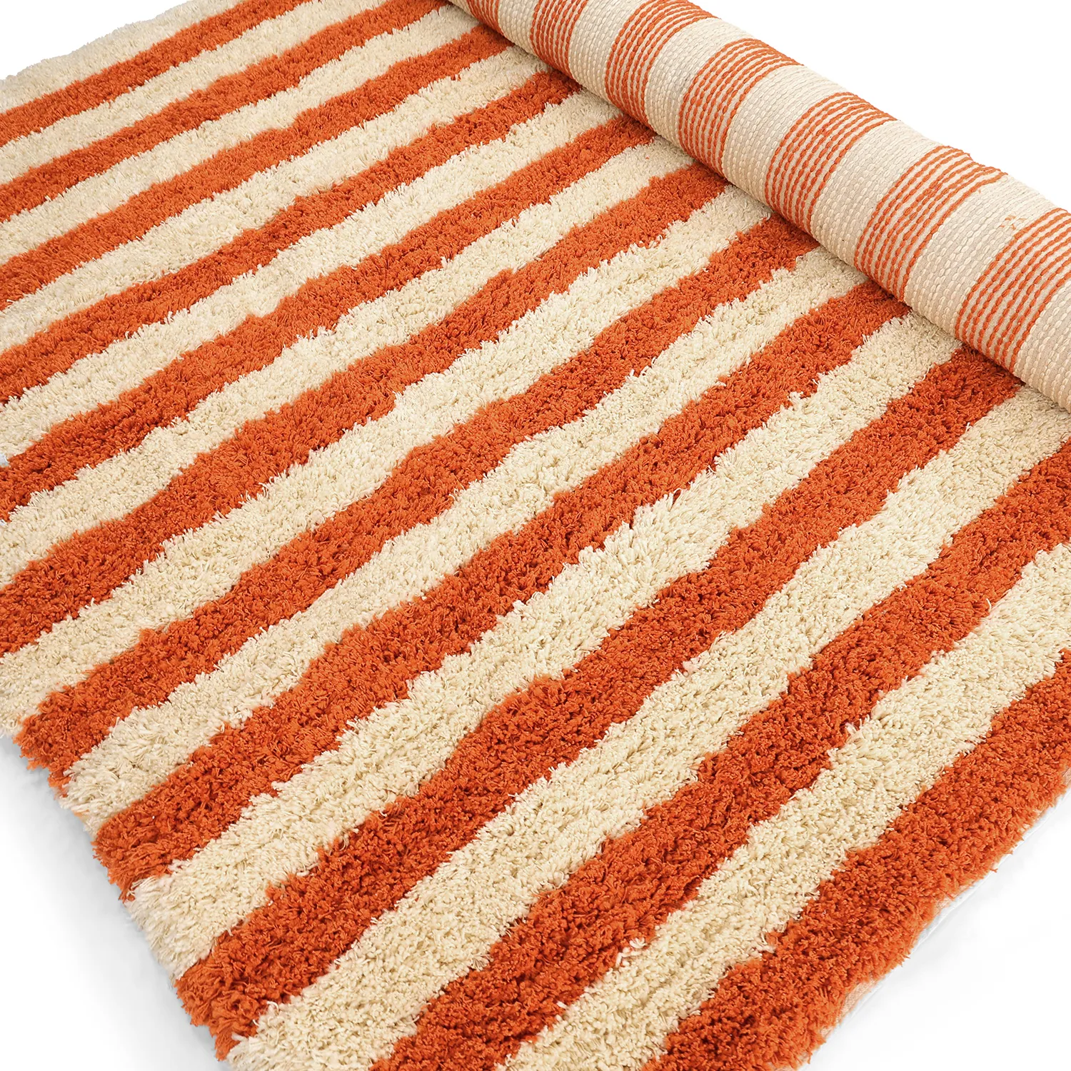 Shaggy rugs - Thira Stripe Cotton Shaggy (light yellow/light orange)