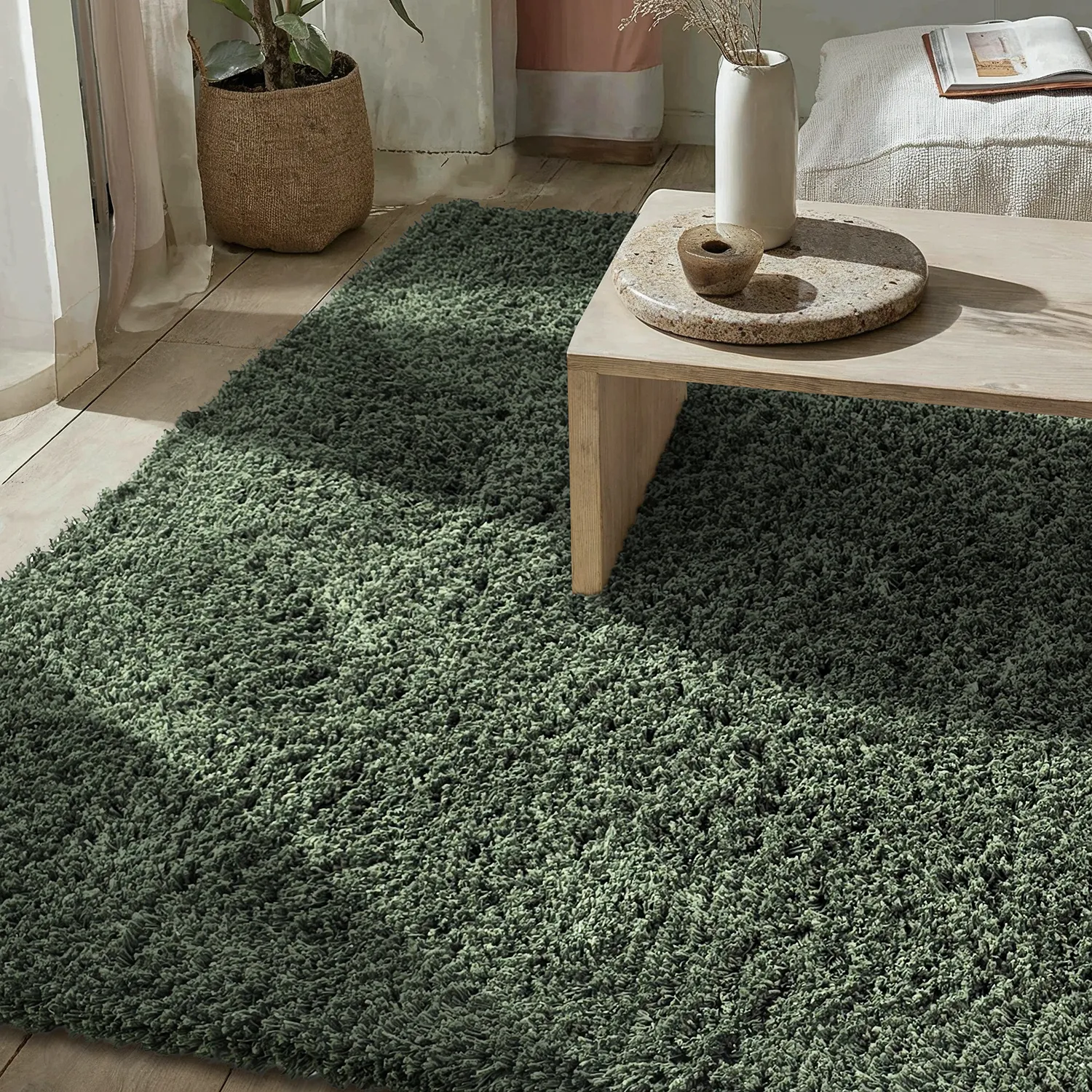 Shaggy rugs - Combarro Solid Cotton Shaggy (green)