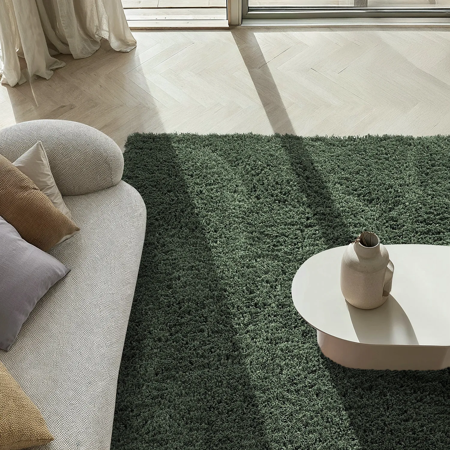 Shaggy rugs - Combarro Solid Cotton Shaggy (green)