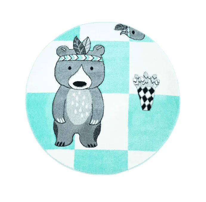 Childrens rugs - Bueno Indian Bear Round (turquoise)