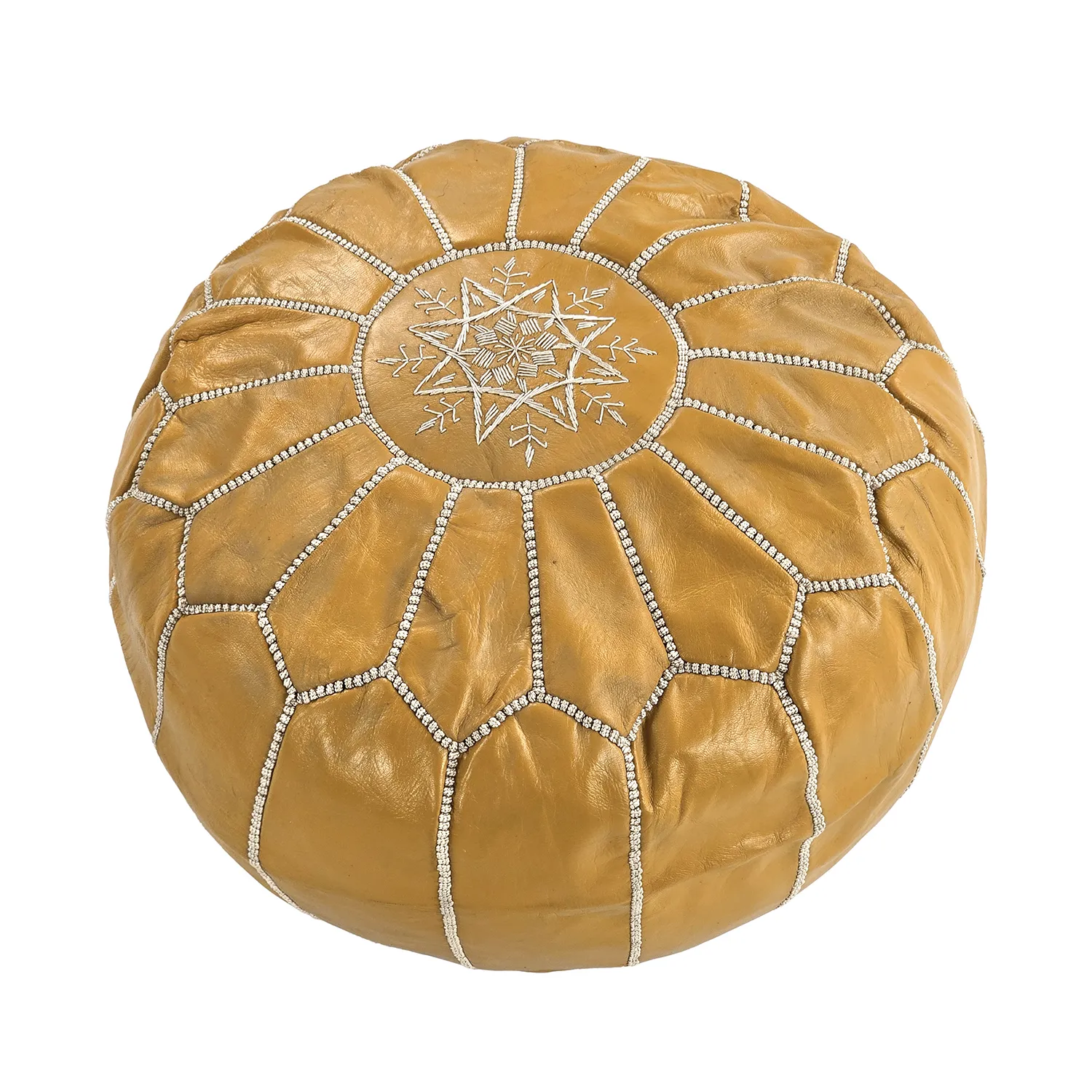 Pouf - Moroccan leather pouf (yellow/white)