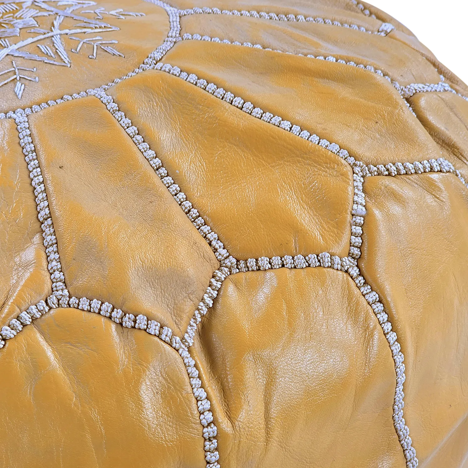 Pouf - Moroccan leather pouf (yellow/white)