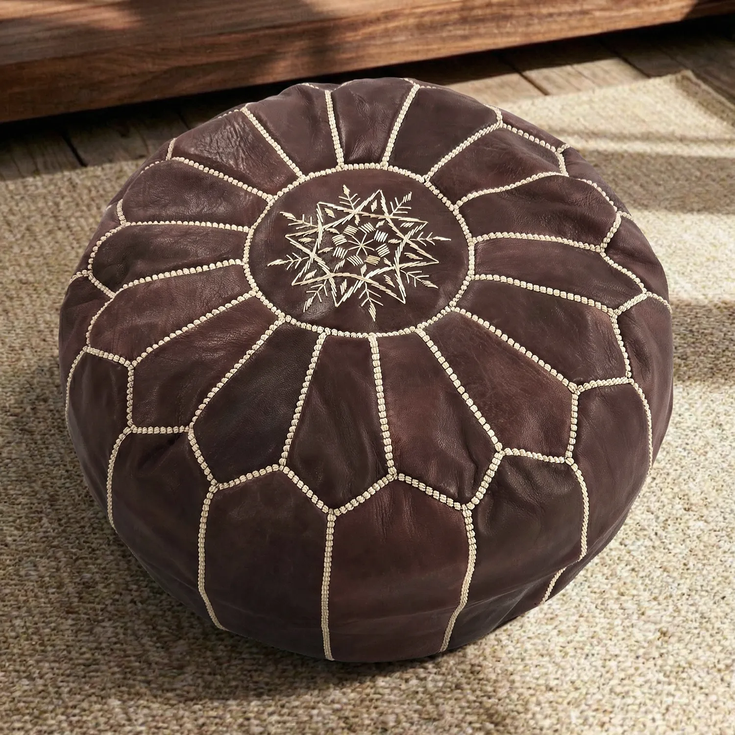 Pouf - Moroccan leather pouf (dark brown)