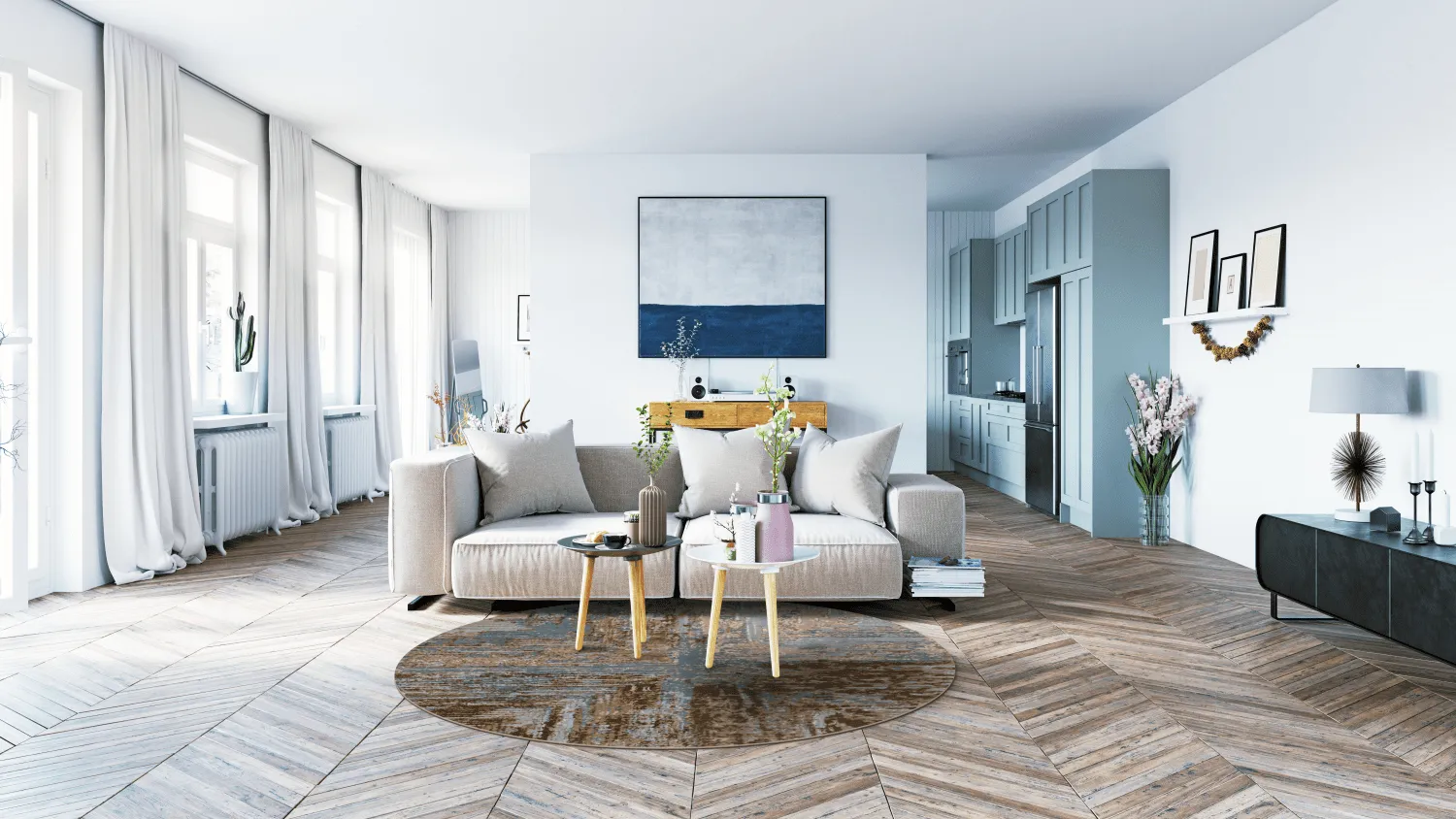 Round rug - Tizzano (blue/multi)