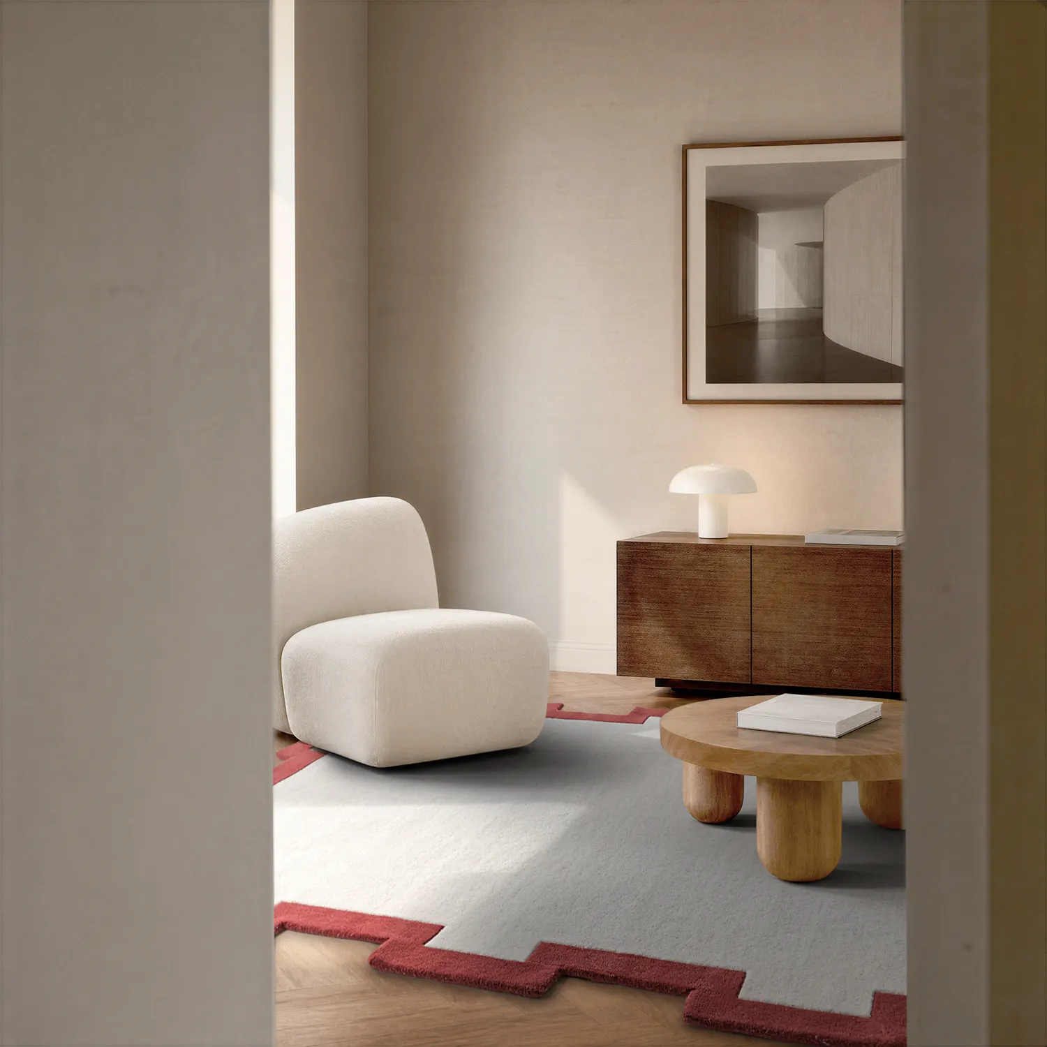 Wool rug - Agra Hand Tufted Wool Premium (cream/red)