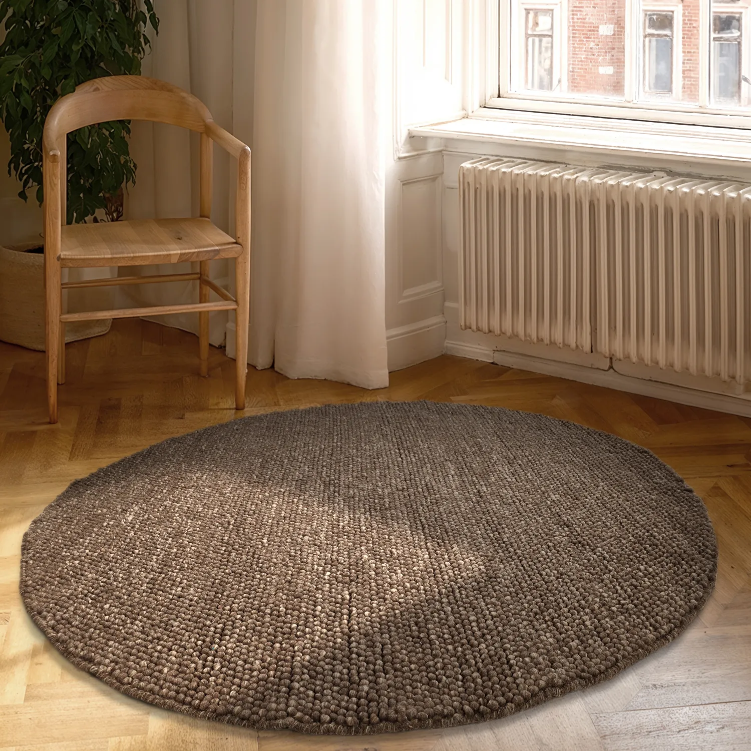 Round rug - Avafors Wool Bubble (brown/beige)