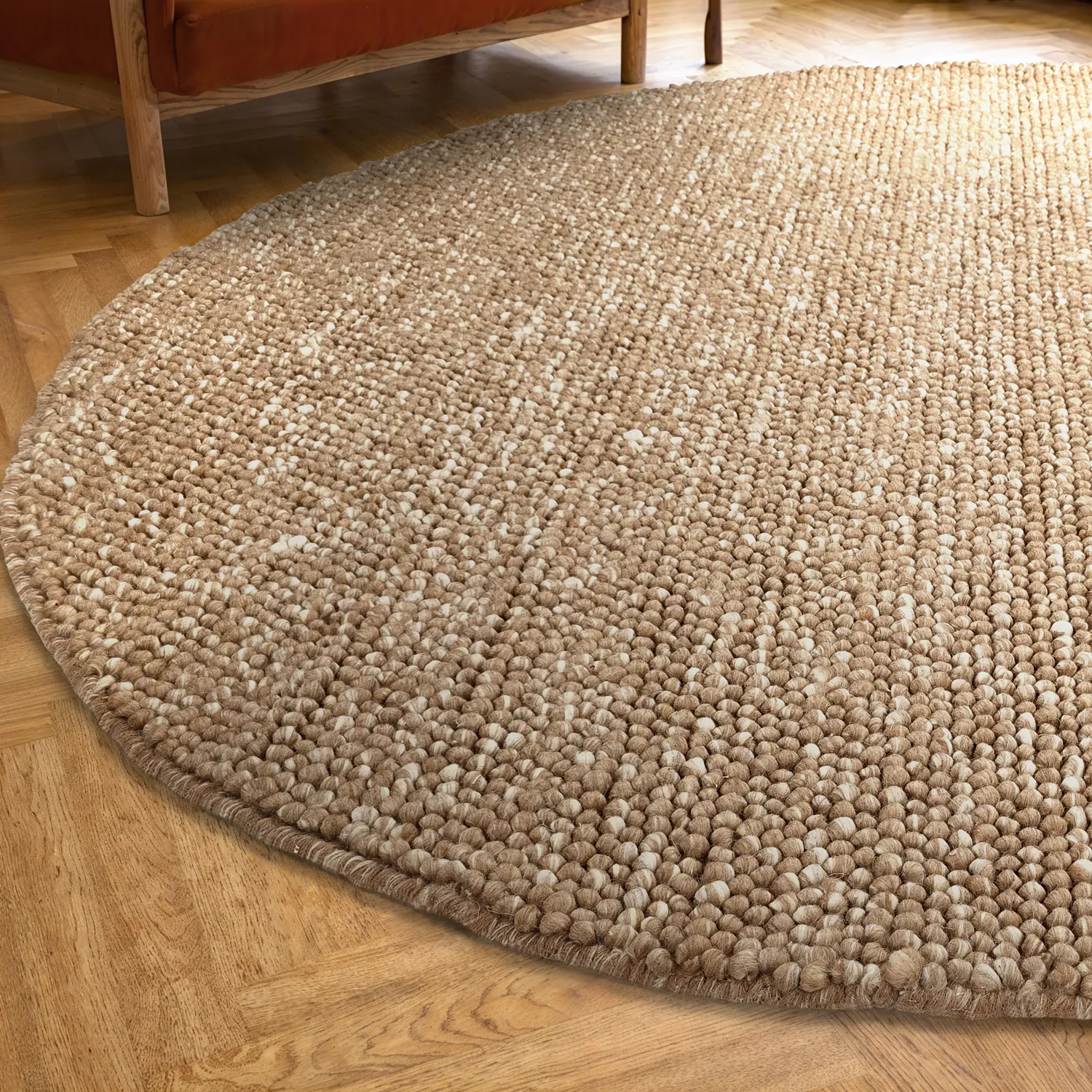 Round rug - Avafors Wool Bubble (light brown/white)