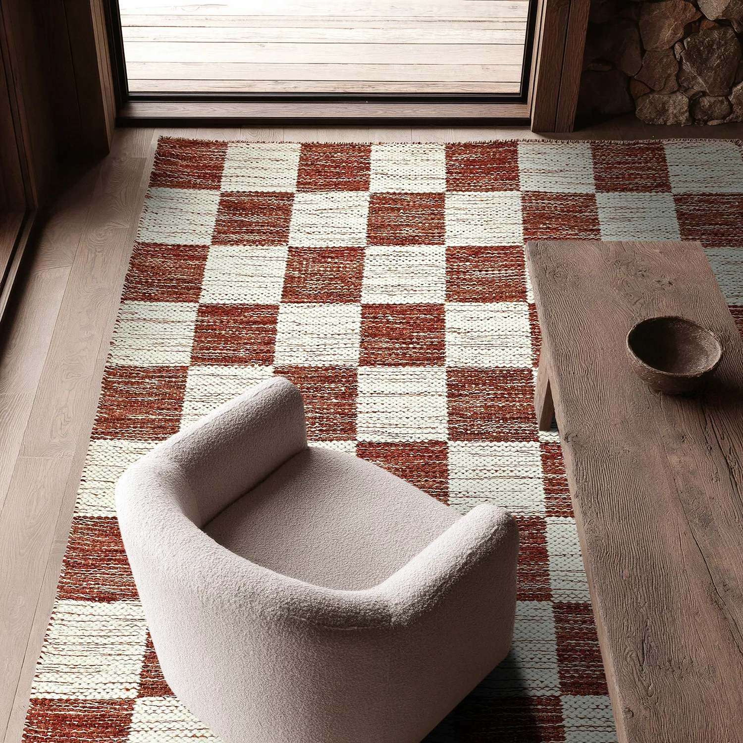 Wool rug - Dundee (red/white)