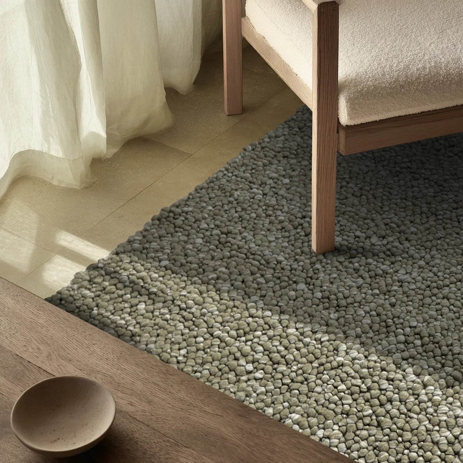 Wool rug - Sala Irregular Wool Bubble (moss green/white melange)
